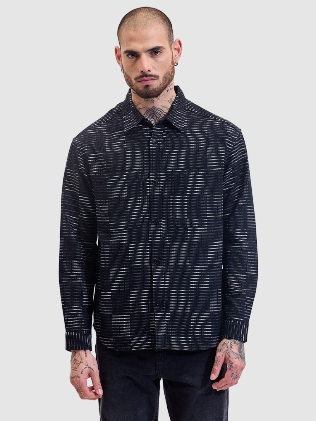 

Snitch Men Relaxed Fit Spread Collar Checked Casual Shirt, Black