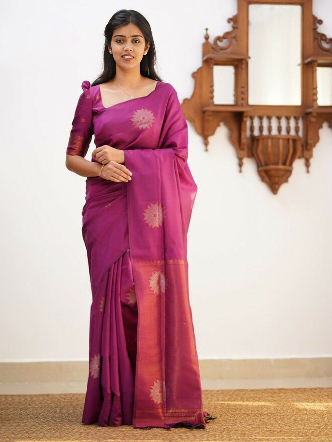 

bansari textiles Woven Design Pure Cotton Banarasi Saree, Purple