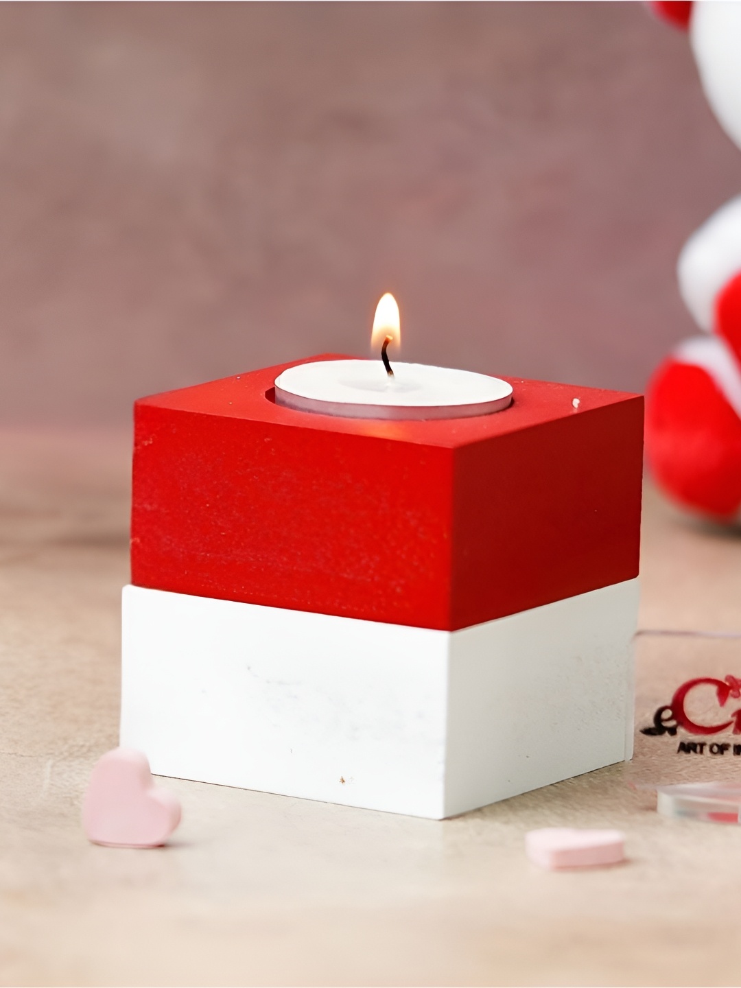 

eCraftIndia Red & White Wooden Tea Light Candle Holder