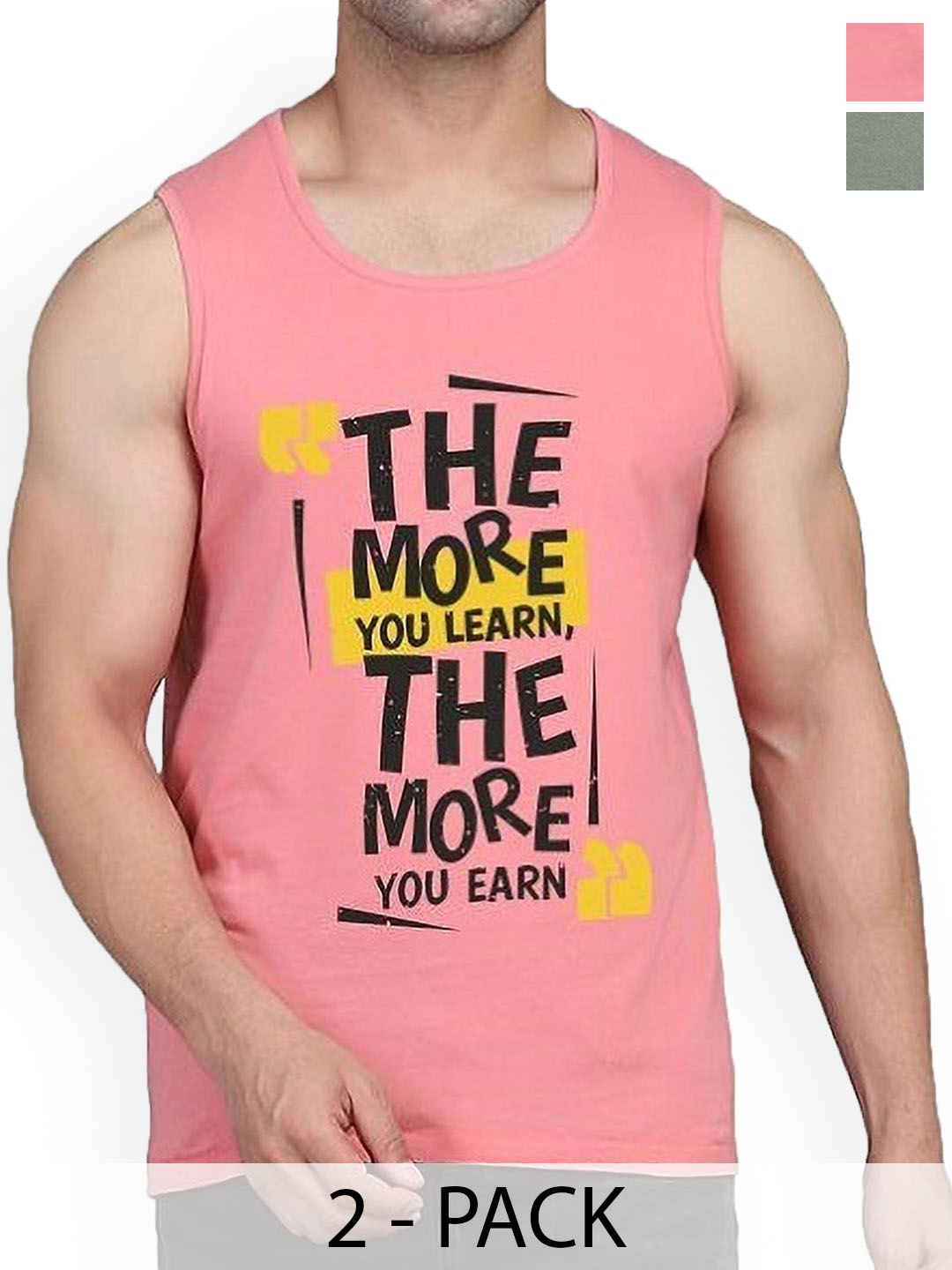 

Woostro Men Pack Of 2 Printed Pure Combed Cotton Gym Vests, Peach