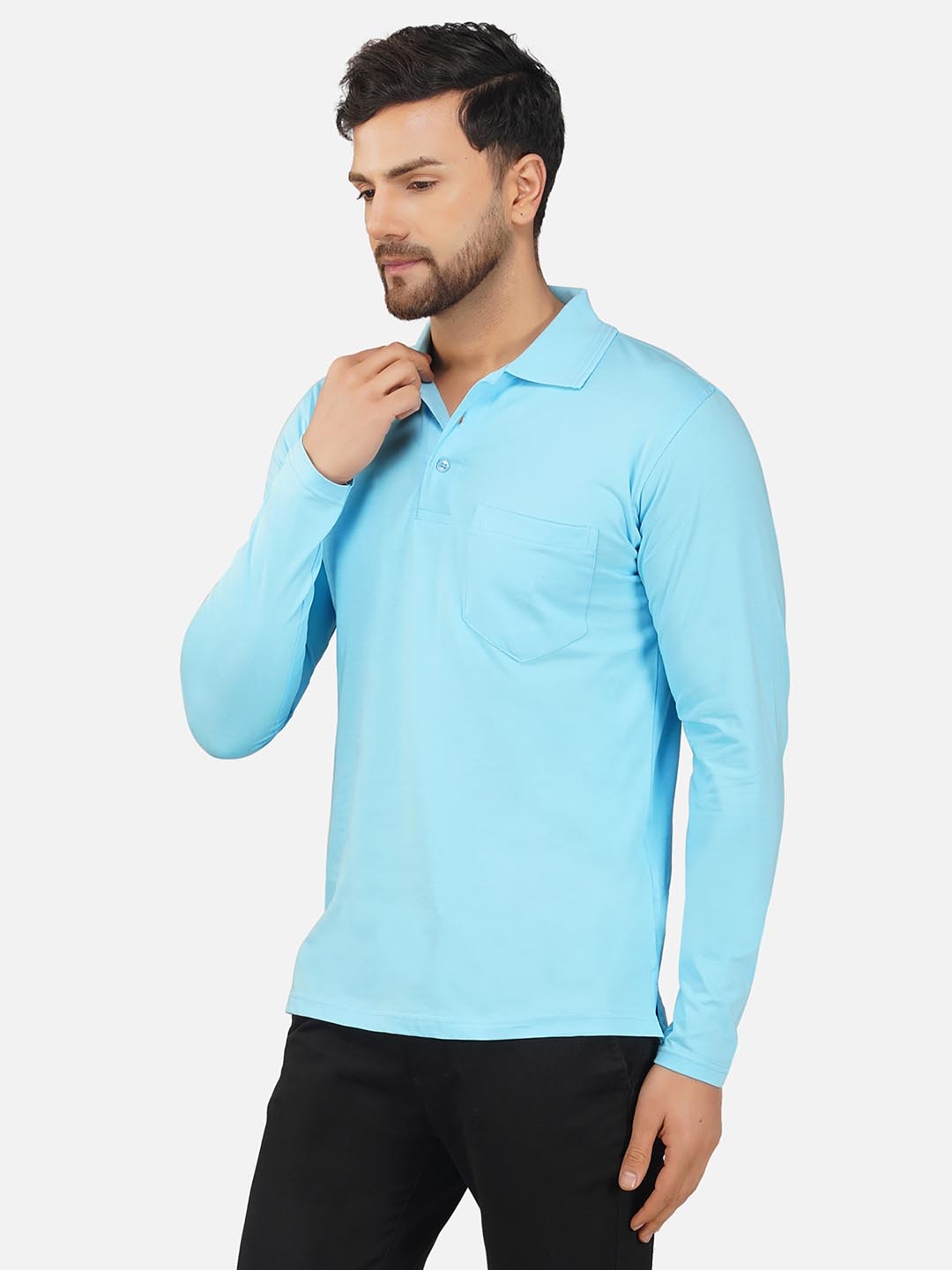 

ALARM Men Solid Polo Collar Cotton T-shirt, Blue