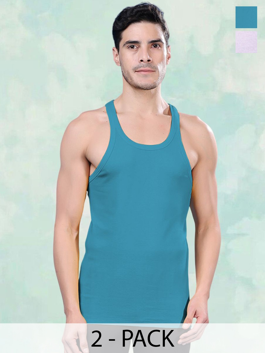 

FBAR Men Pack Of 2 Round Neck Gym Vest, White
