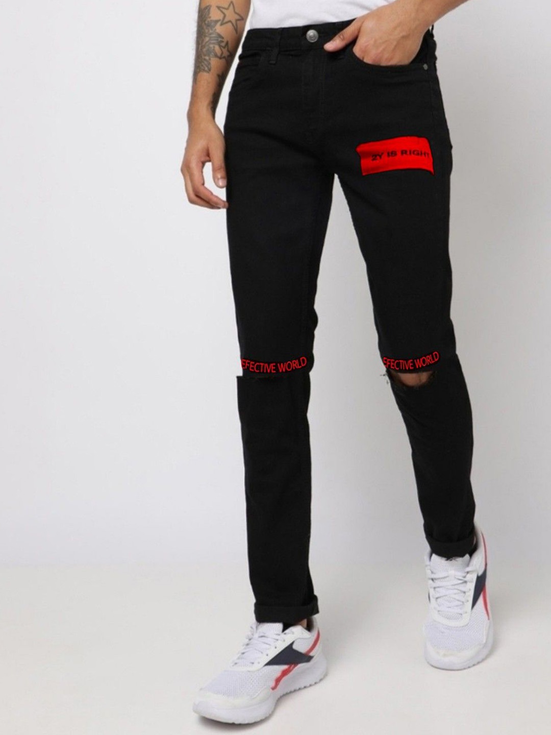 

Star4Well Men Narrow Slim Fit Slash Knee Jeans, Black