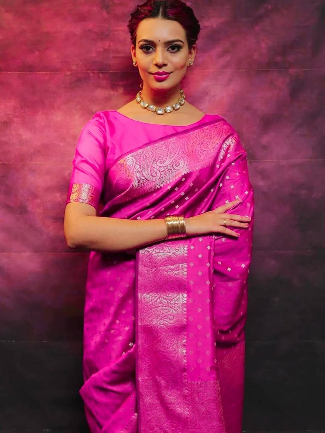 

ZILVIRA Woven Design Zari Kanjeevaram Saree, Pink
