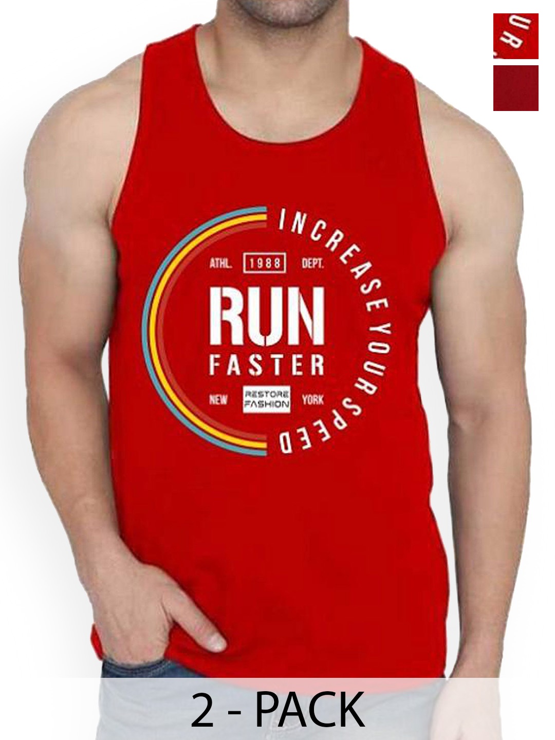 

Woostro Men Pack Of 2 Printed Cotton Innerwear Vests, Red