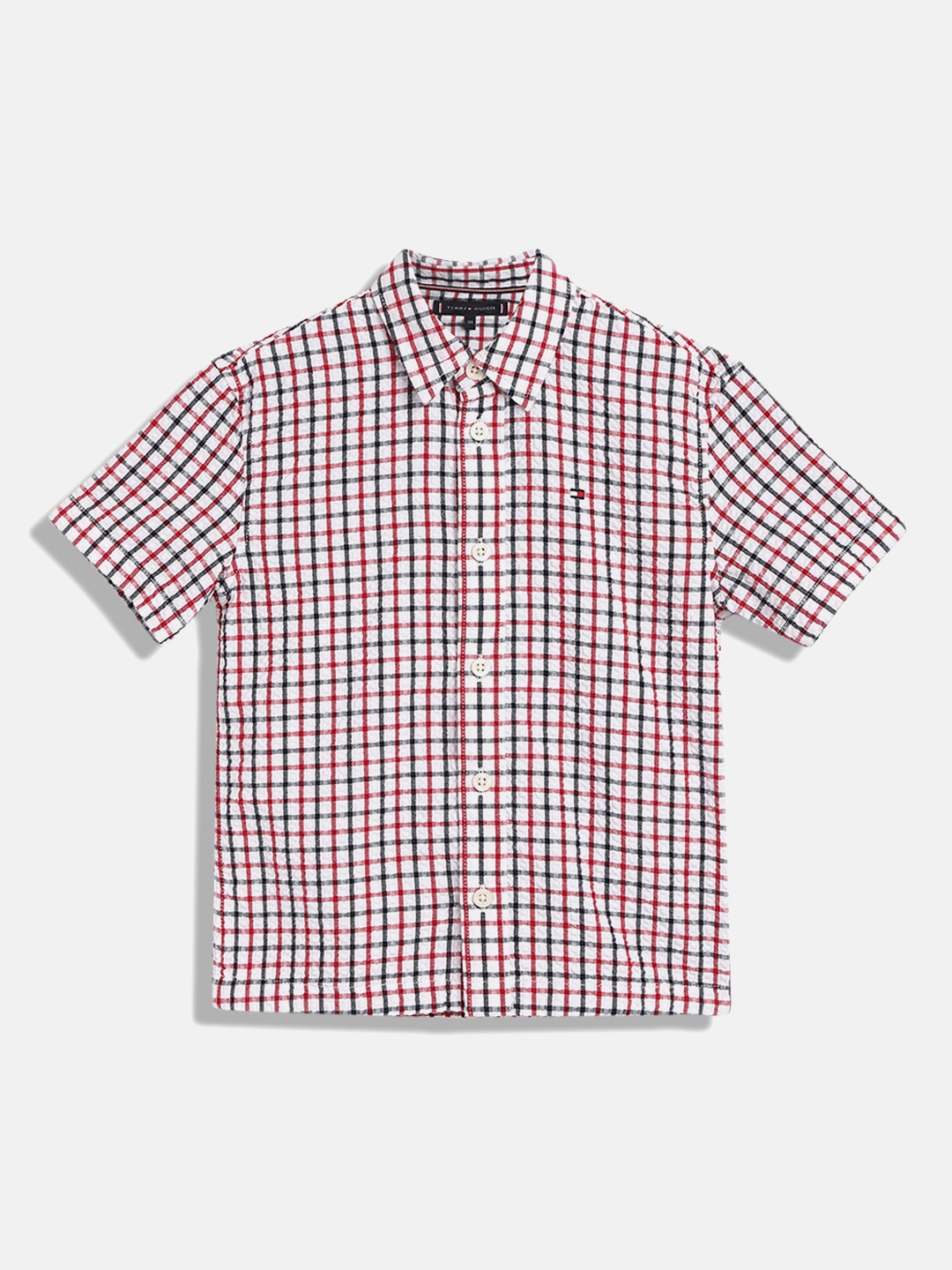 

Tommy Hilfiger Boys Spread Collar Micro Checked Cotton Casual Shirt, White