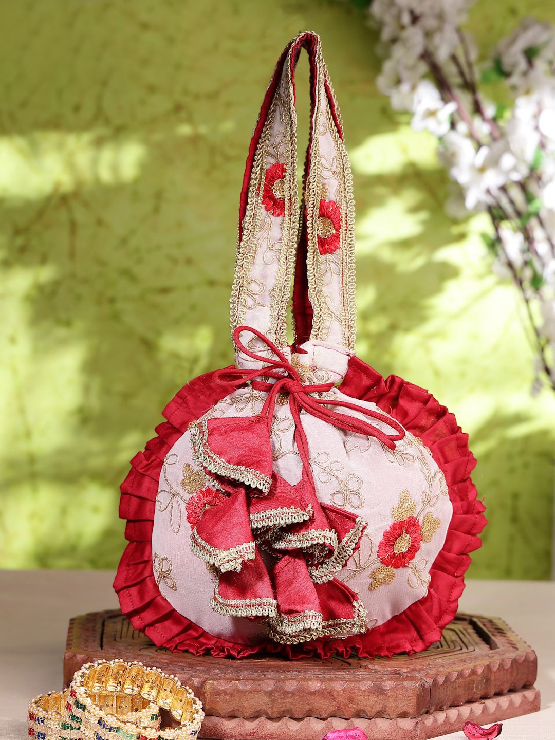 

Dhrohar Embroidered Potli Clutch, Off white