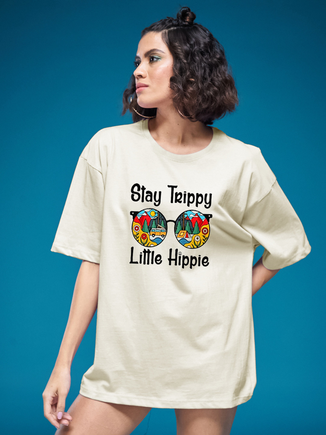 

SMARTEES Women Graphic Printed Round Neck Cotton Oversized T-shirt, Green