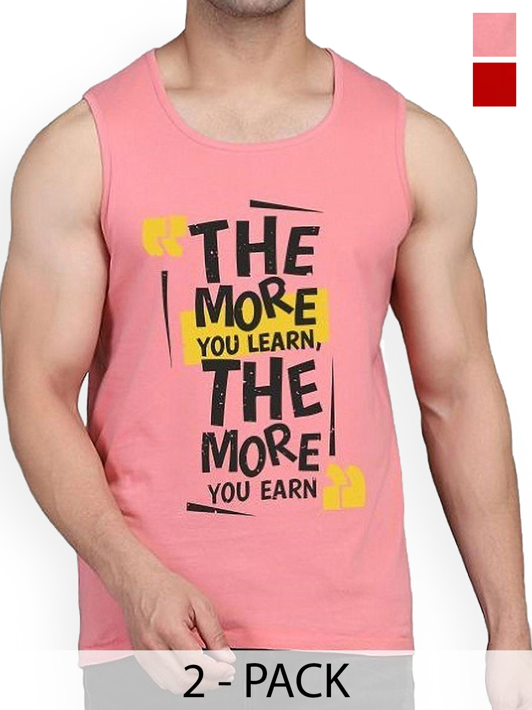 

WOOSTRO Pack Of 2 Printed Combed Cotton Gym Vest RS26 CMB (HARD RED) (MORE PEACH)
