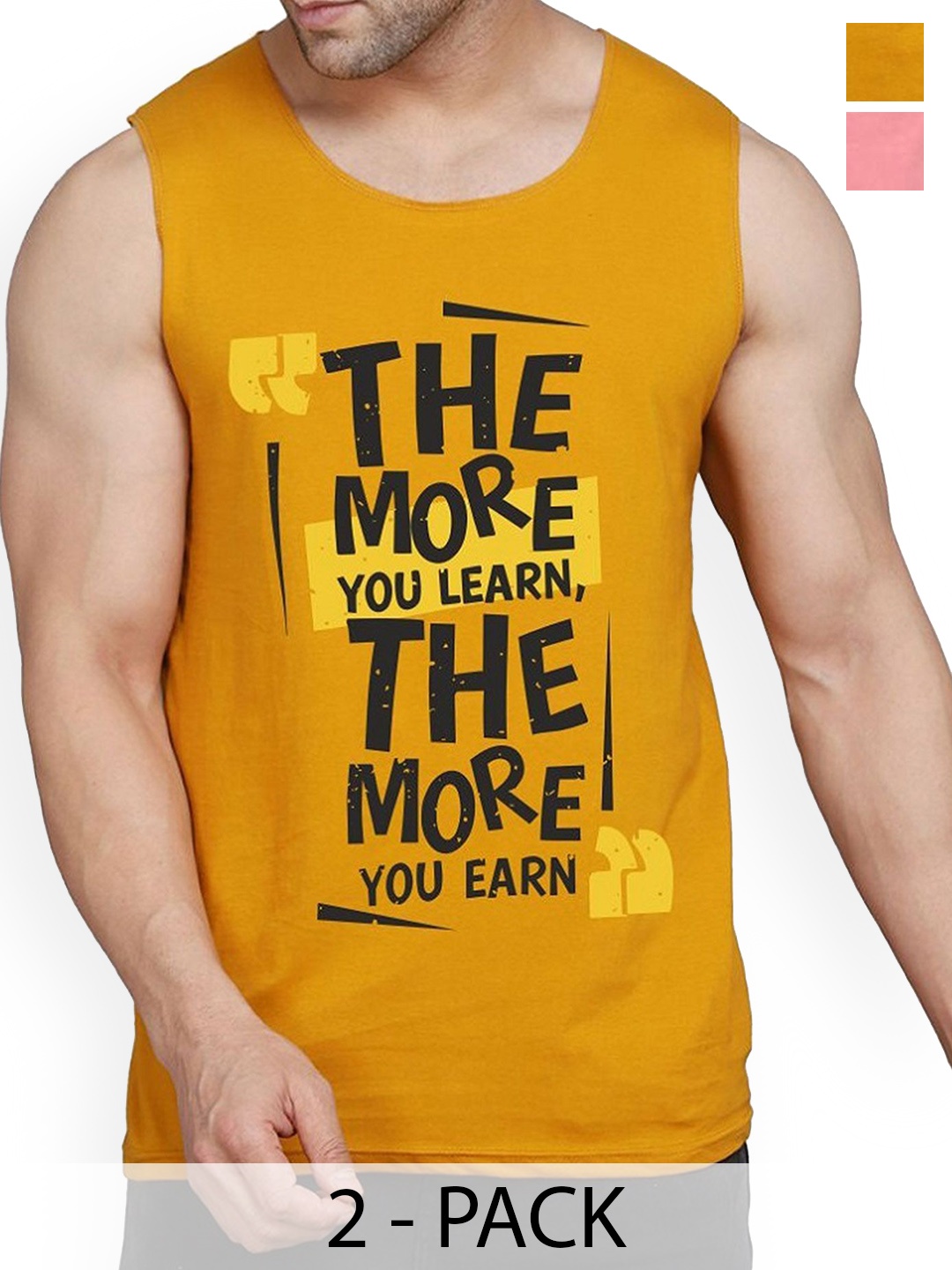 

WOOSTRO Pack Of 2 Printed Combed Cotton Gym Vest RS26 CMB (MORE MUSTARD) (98 PEACH)