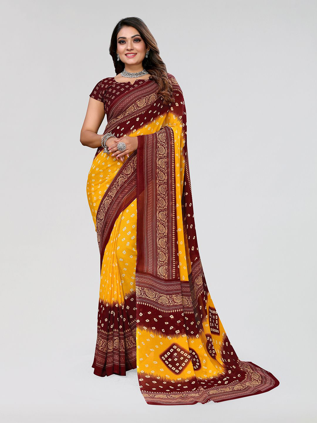 

Moda Rapido Bandhani Saree, Maroon