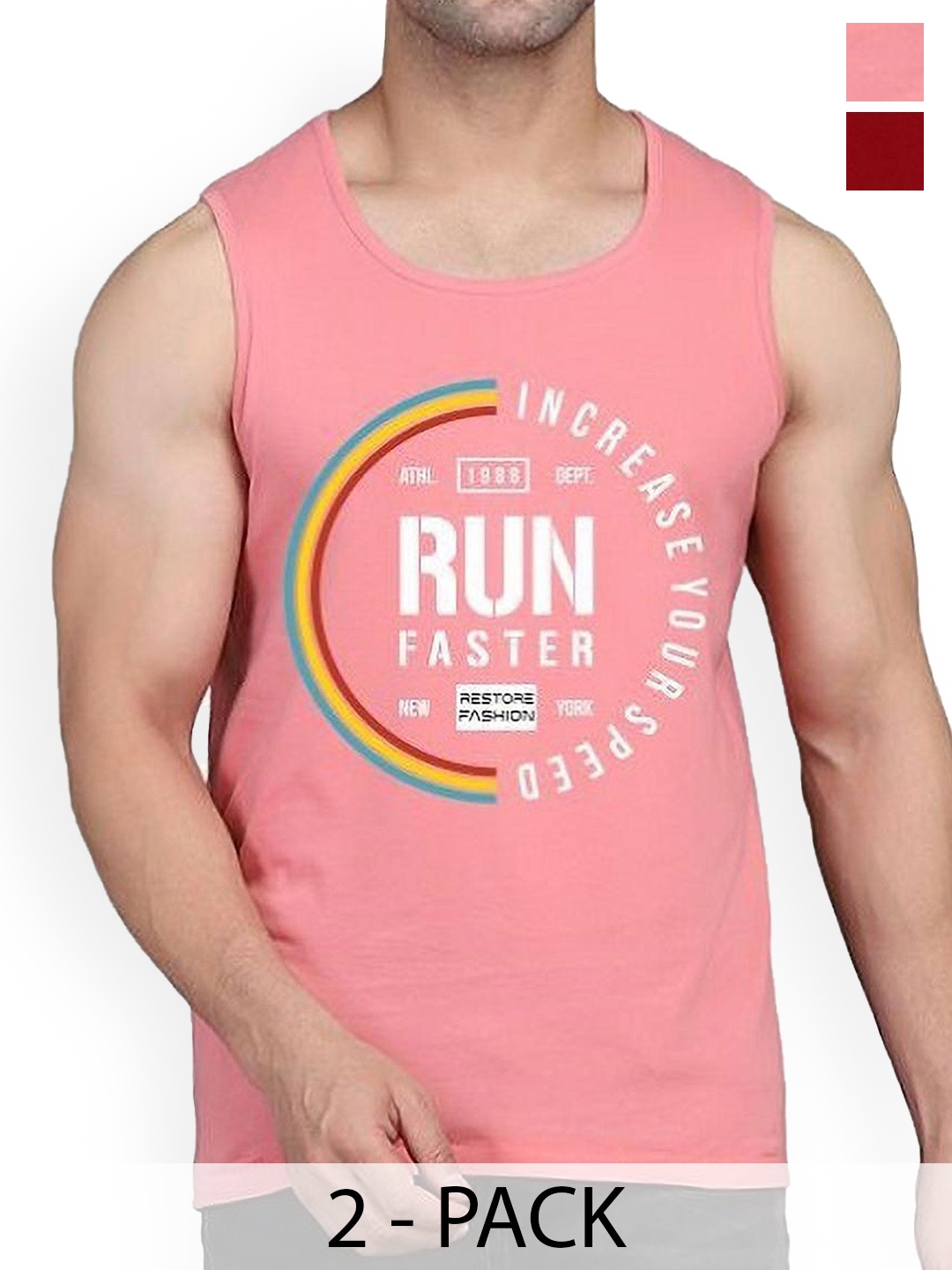

Woostro Pack Of 2 Printed Cotton Sleeveless Gym Innerwear Vests, Peach
