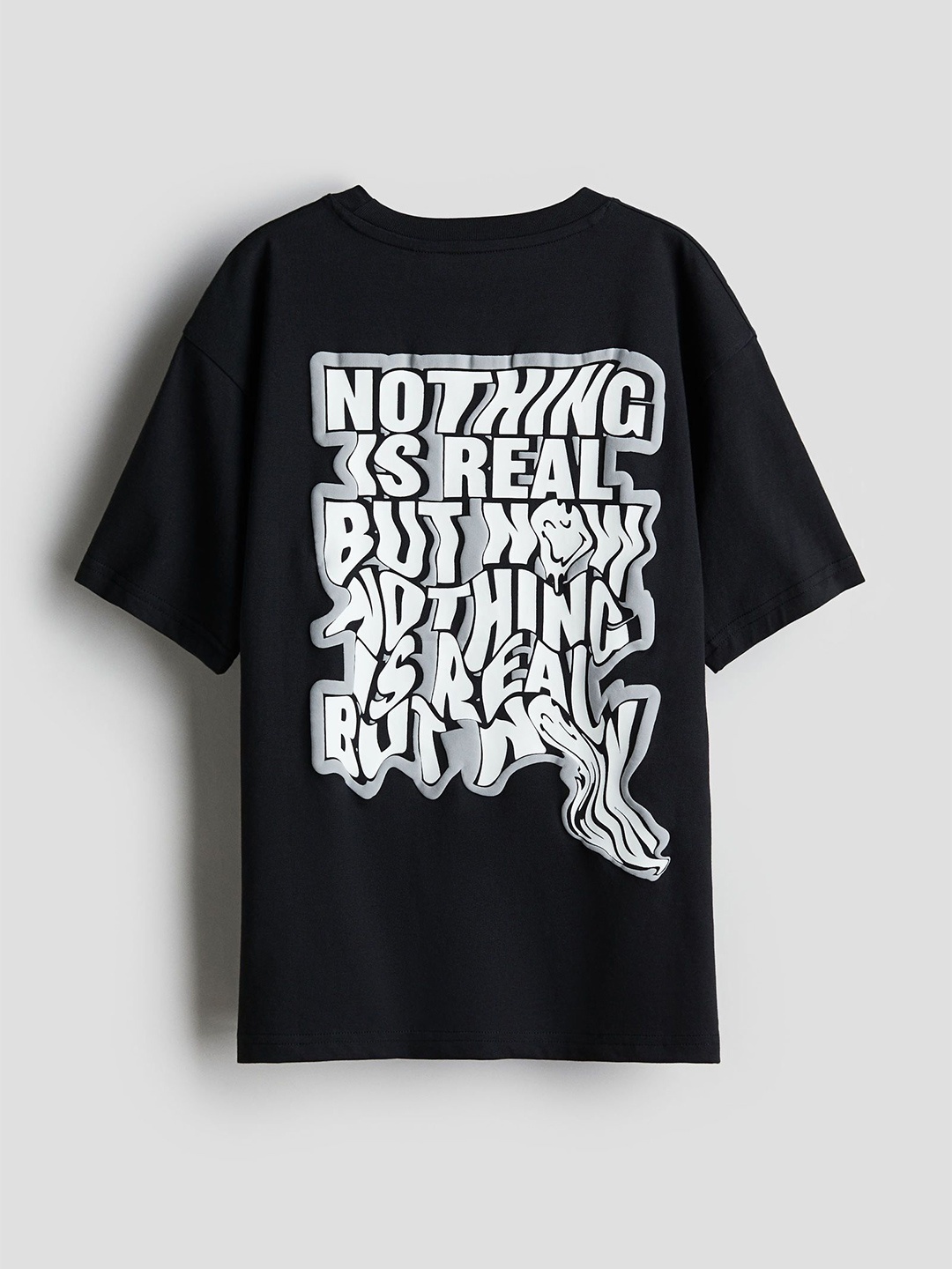 

H&M Printed Cotton T-shirt, Black