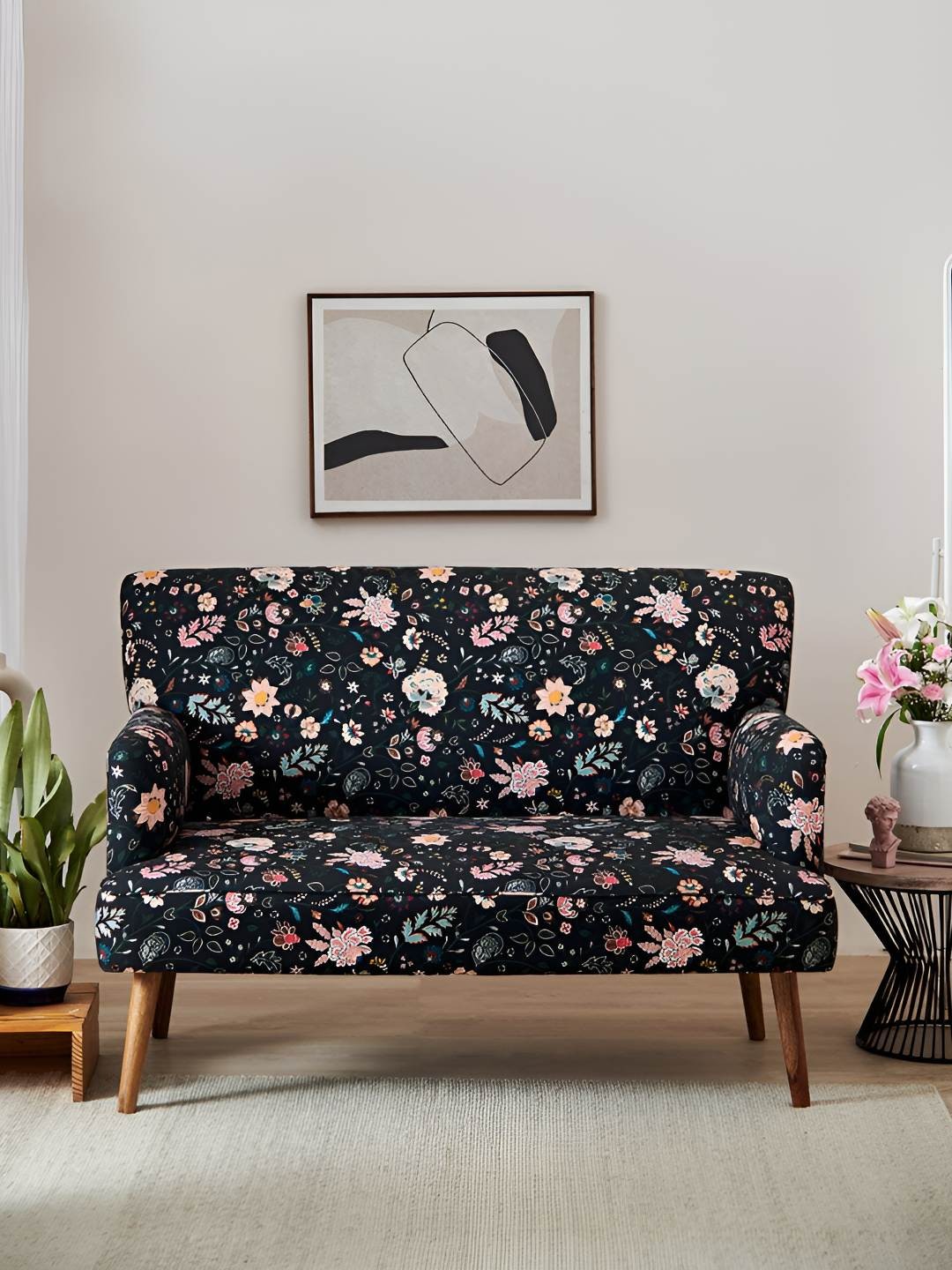 

Chumbak Jodhpur Love Seat Bohemian Palampore Black Printed Two Seater Inflatable Sofa