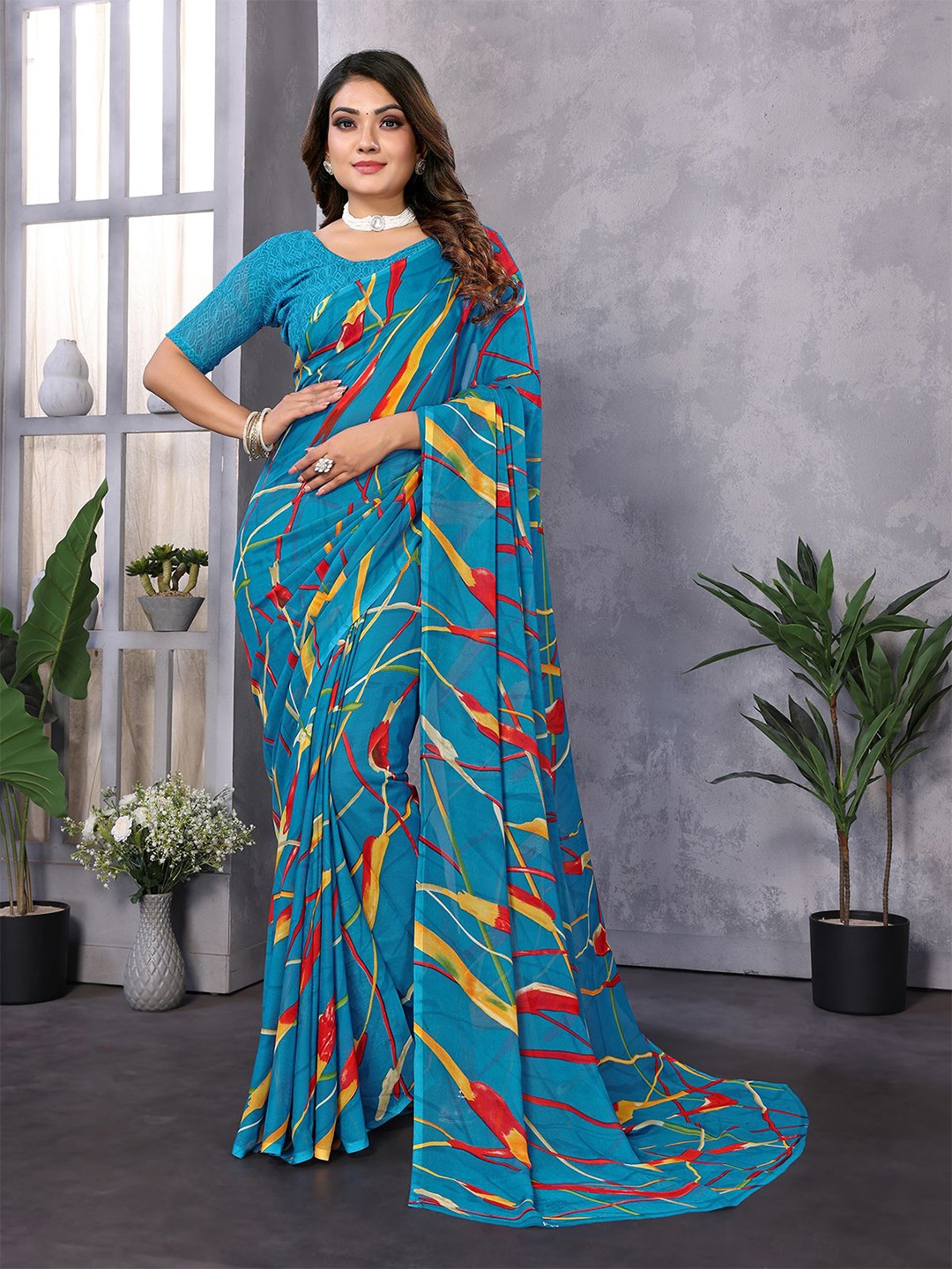 

Moda Rapido Printed Saree, Blue