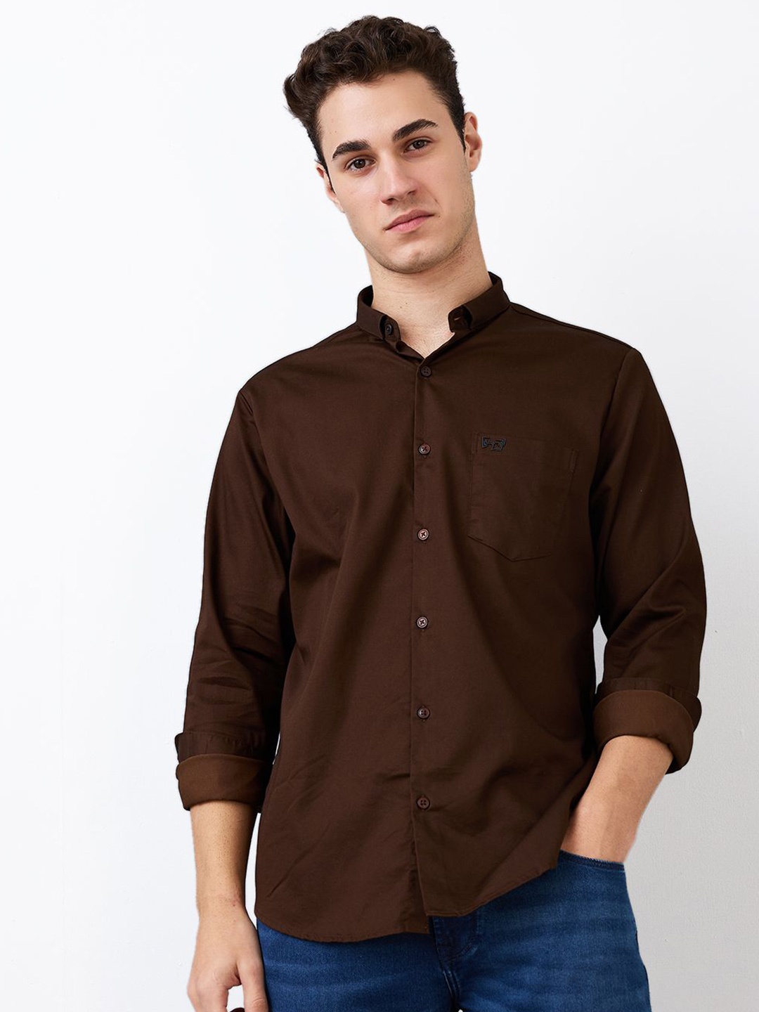 

SPYKAR Men Slim Fit Spread Collar Solid Cotton Casual Shirt, Red