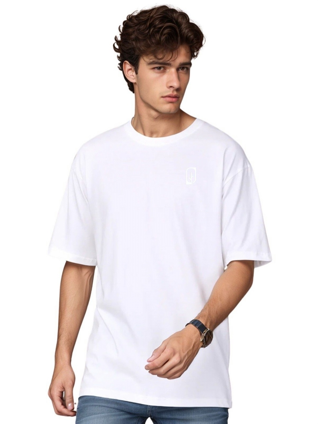 

BLUEFICUS Men Solid Round Neck Relaxed Fit Cotton T-shirt, White