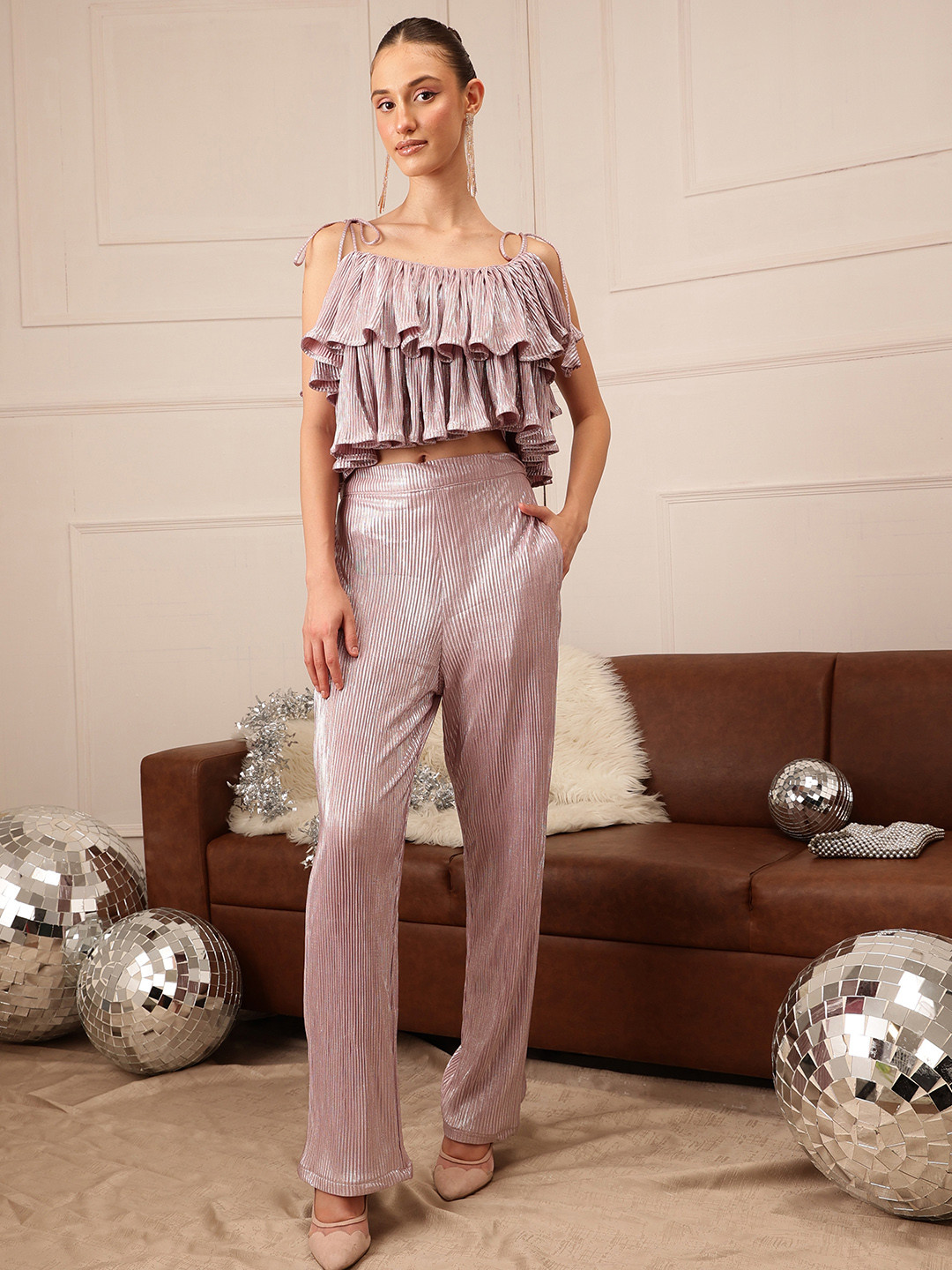 

CORSICA Self Design Shoulder Straps Top And Trouser, Lavender