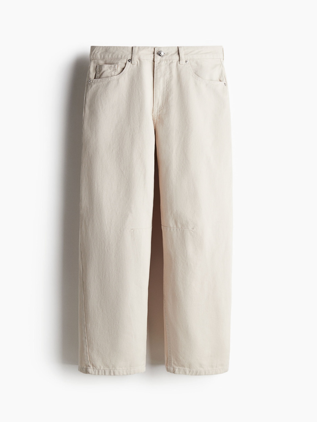 

H&M Barrel-Leg Twill Trousers, Beige