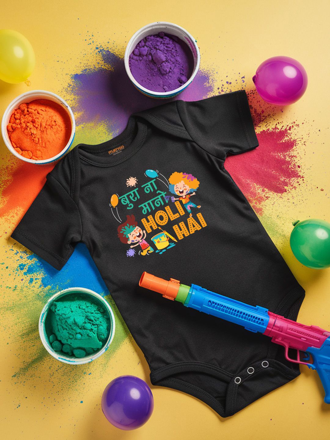 

FFLIRTYGO Infants Holi Printed Cotton Bodysuit, Black