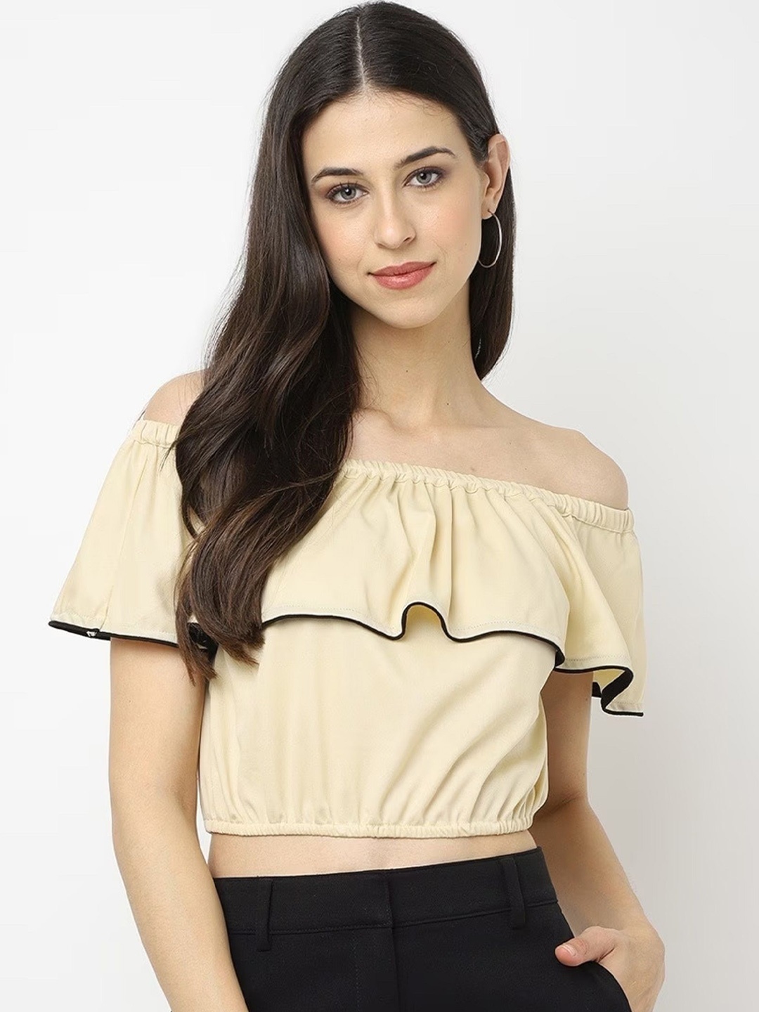 

SAKURA Off-Shoulder Cape Sleeve Bardot Crop Top, White