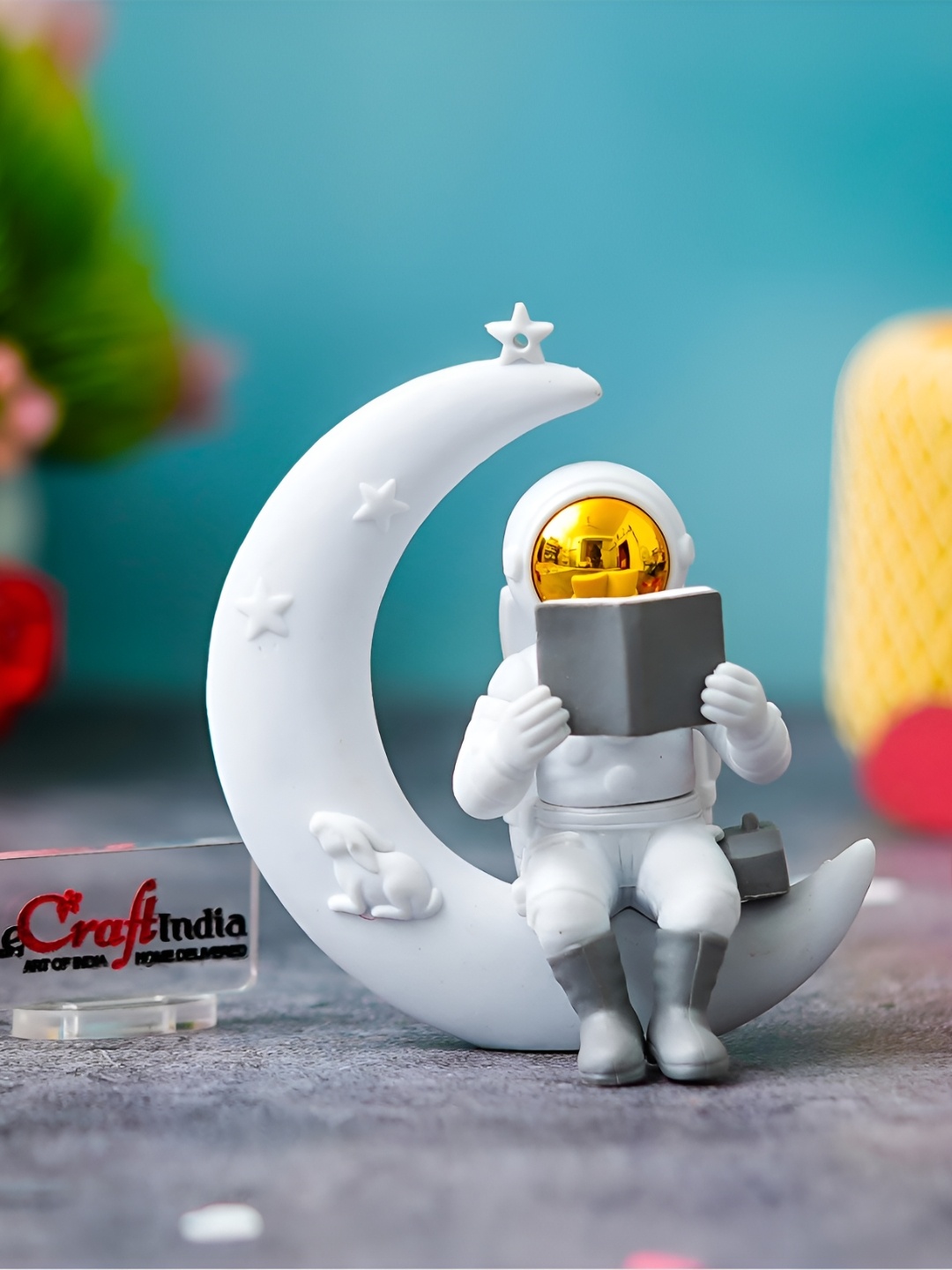 

eCraftIndia White Reading On The Moon Astronaut Showpiece