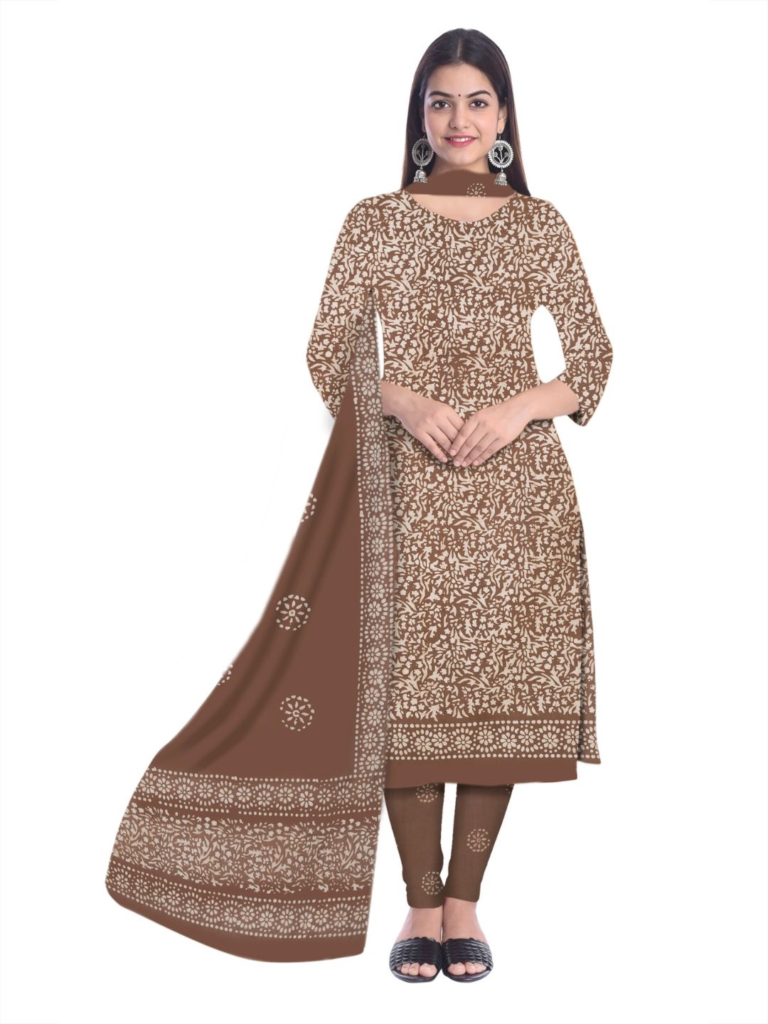 

Farooq Dyeing Floral Printed Pure Cotton Unstitched Dress Material, Brown