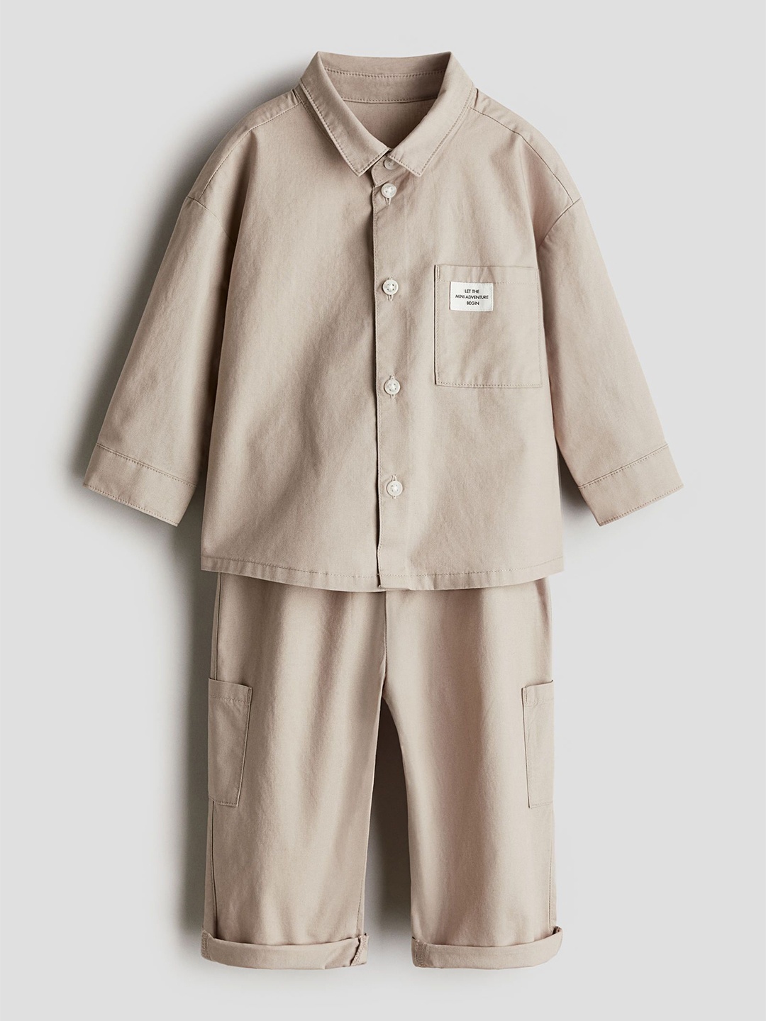 

H&M Boys 2-Piece Shirt And Trousers Set, Beige