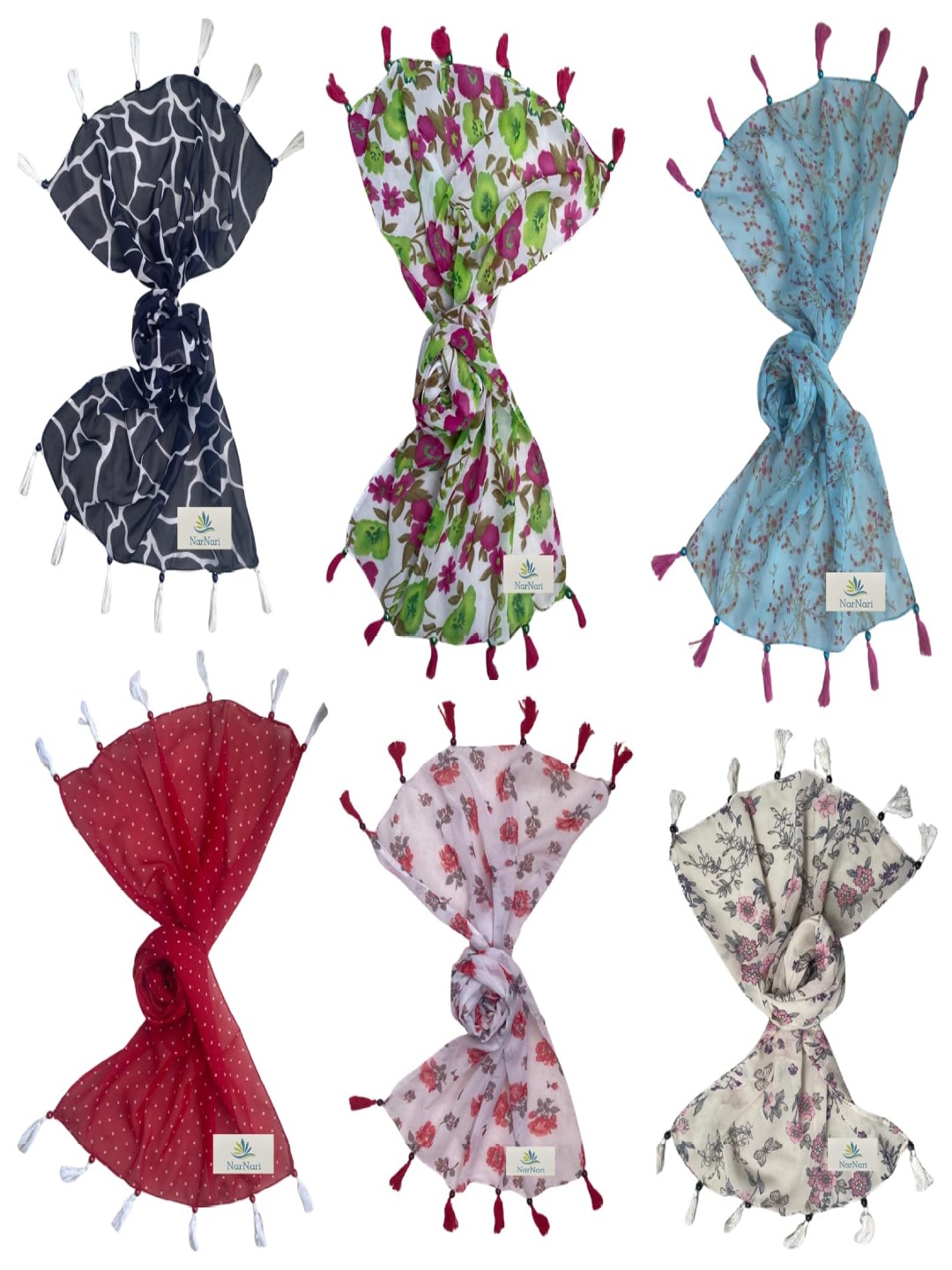 

NarNari Women Printed Scarf, Red
