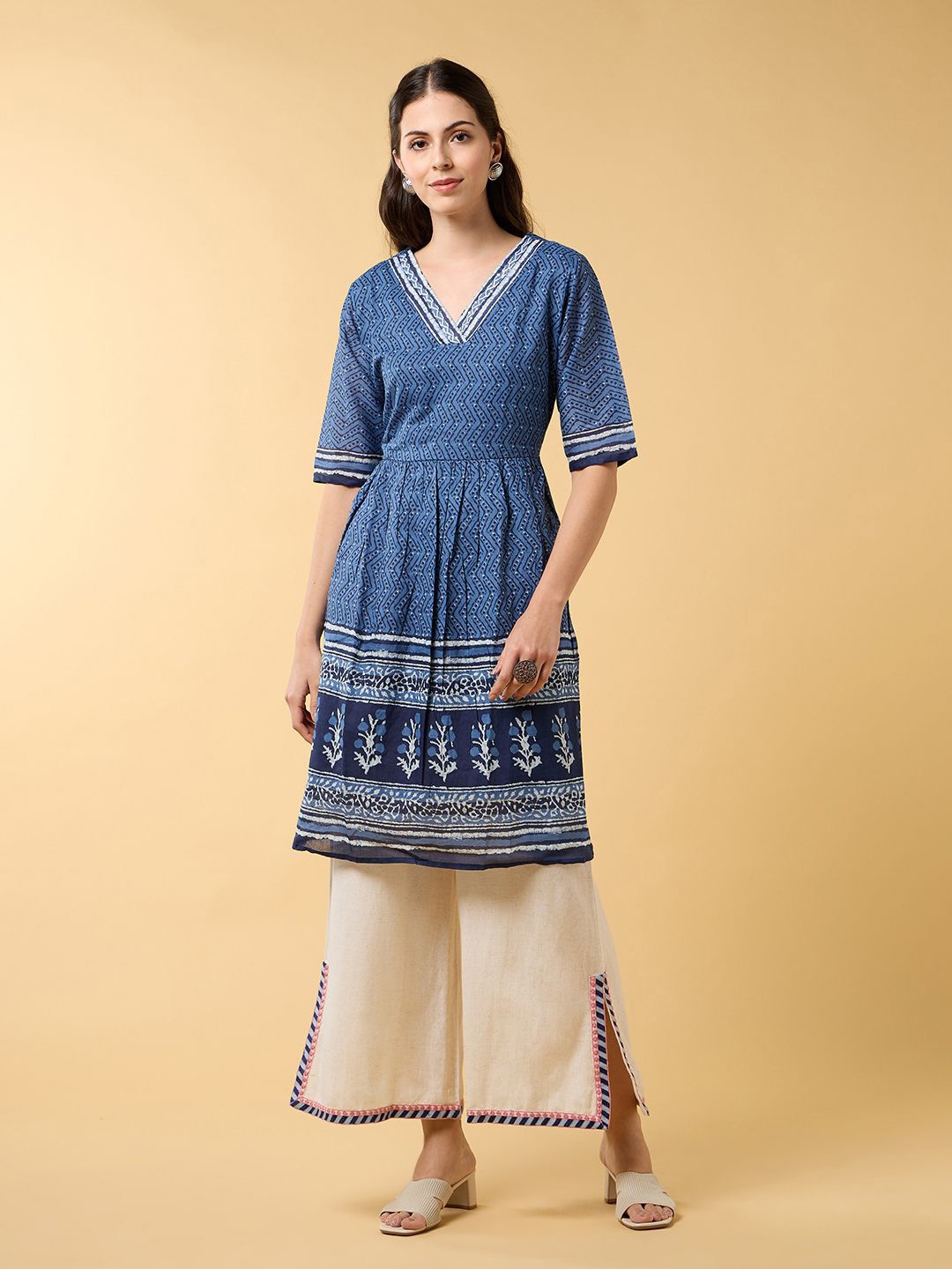

Saaki Women Printed A-Line Dress, Blue