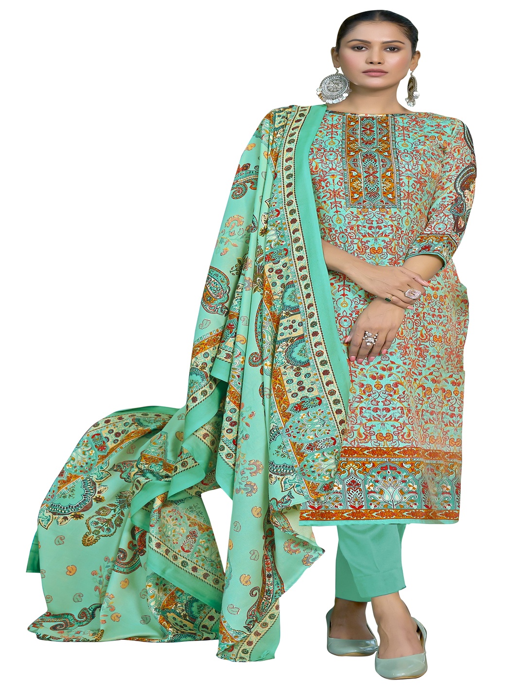 

DRAVINAM Trends Floral Printed Unstitched Dress Material, Green
