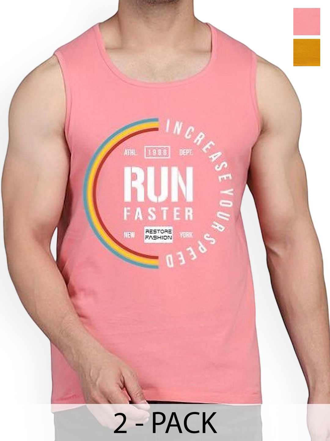 

Woostro Men Pack Of 2 Printed Cotton Gym Innerwear Vests, Peach