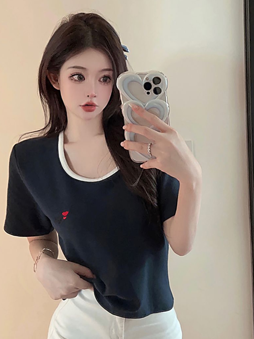

StyleCast x Revolte Women Regular Fit Cotton Tshirts, Navy blue