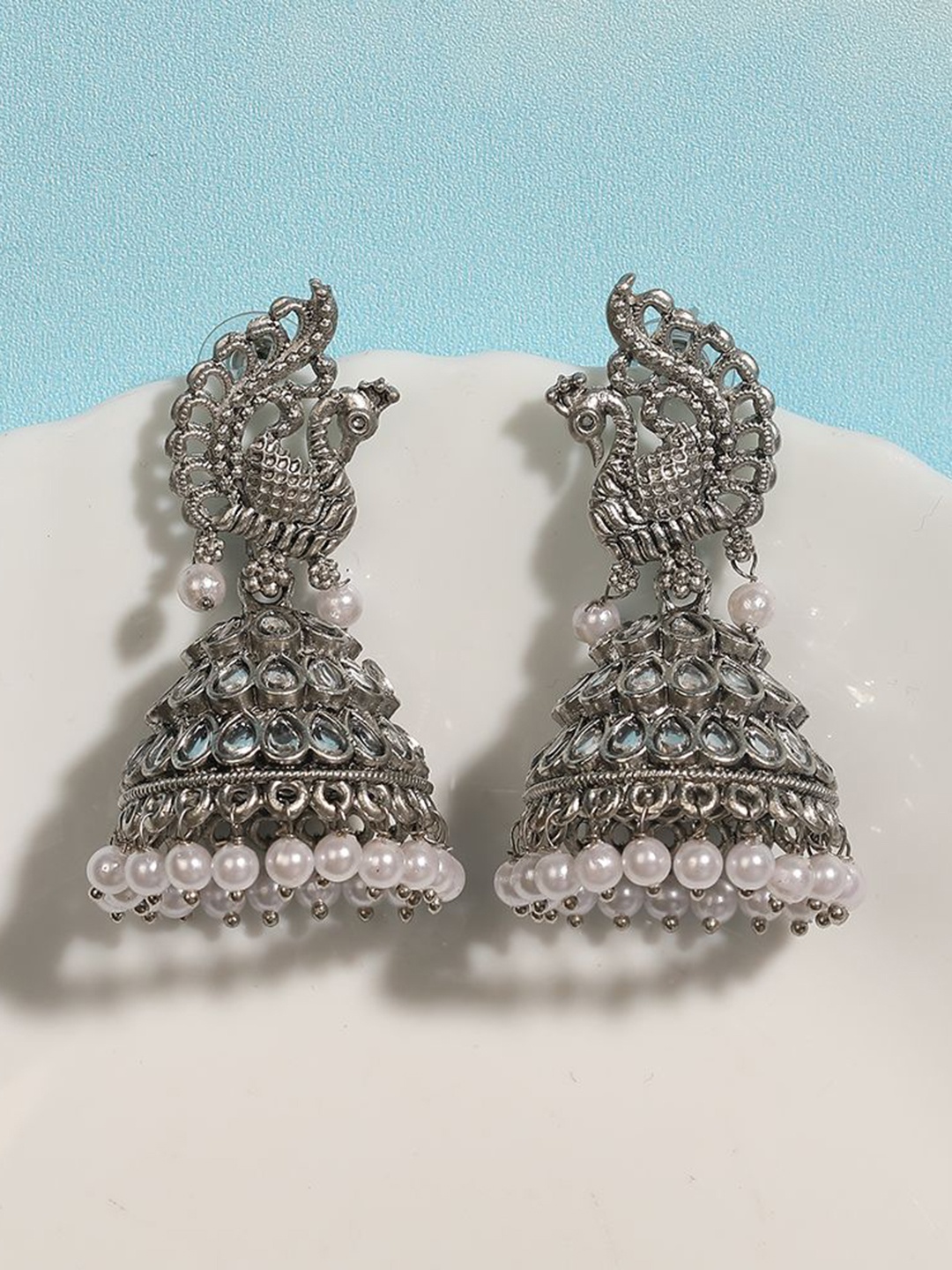 

Anouk Silver-Plated Artificial Beaded Dome Shaped Drop Earrings