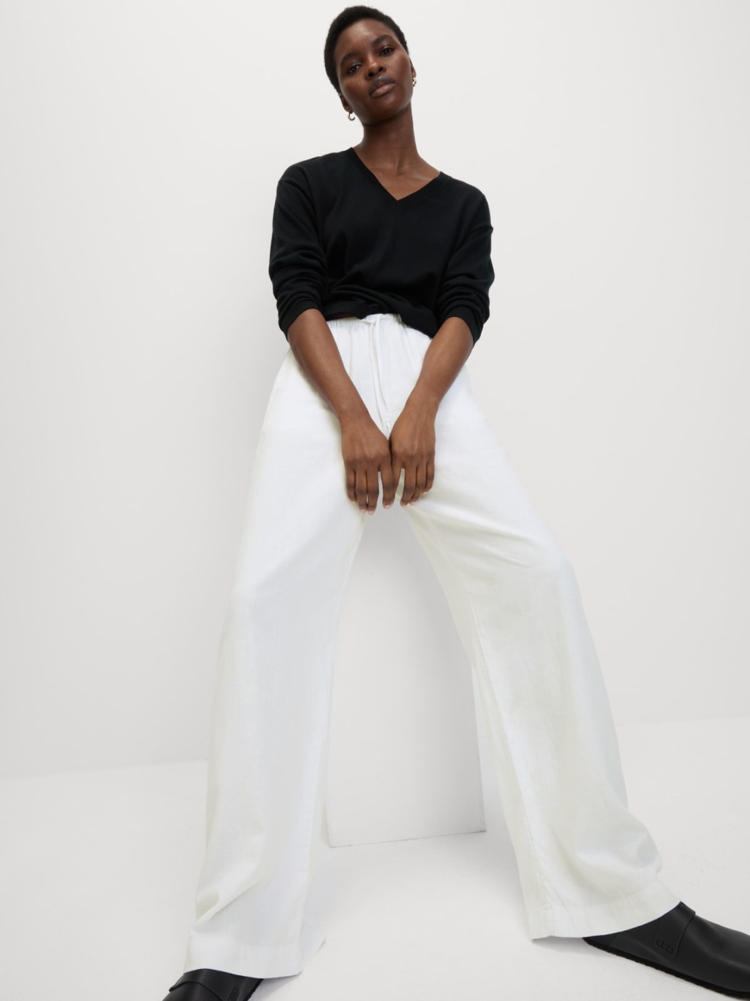 

Marks & Spencer Women High-Rise Pleated Culottes Trousers, White