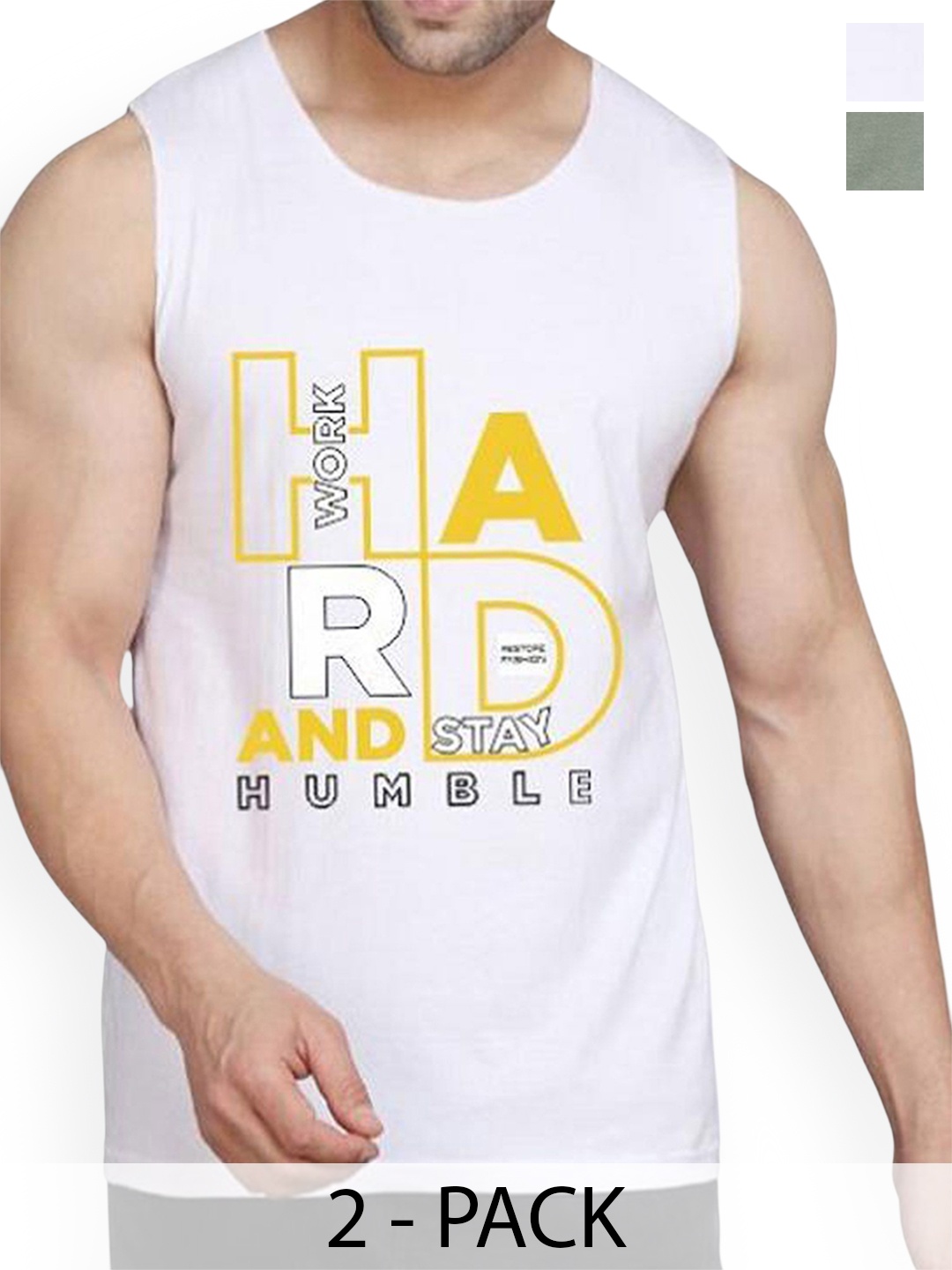 

WOOSTRO Pack Of 2 Printed Combed Cotton Gym Vest RS26 CMB (HARD WHITE) (98 LGTGREEN)