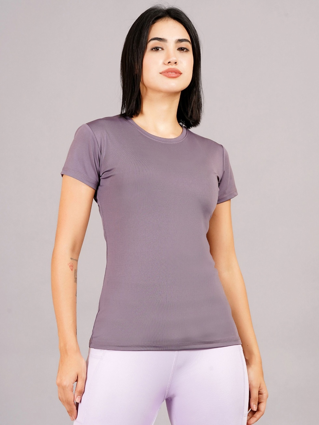 

Kyk Women Solid Round Neck Compression T-shirt, Taupe