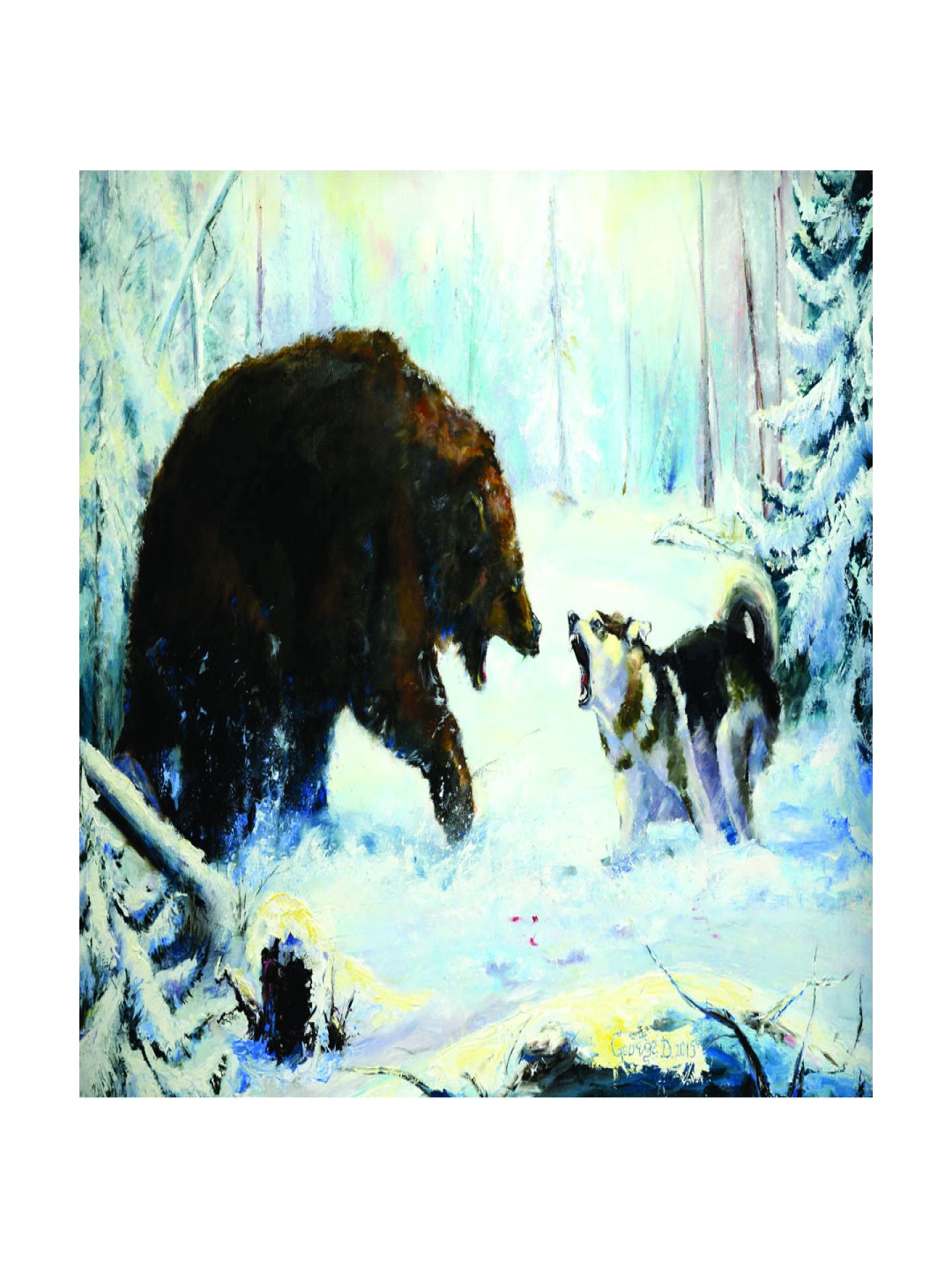 

Inephos Brown And Blue Birds And Animals Printed Bear And Wolf Canvas Wall Art