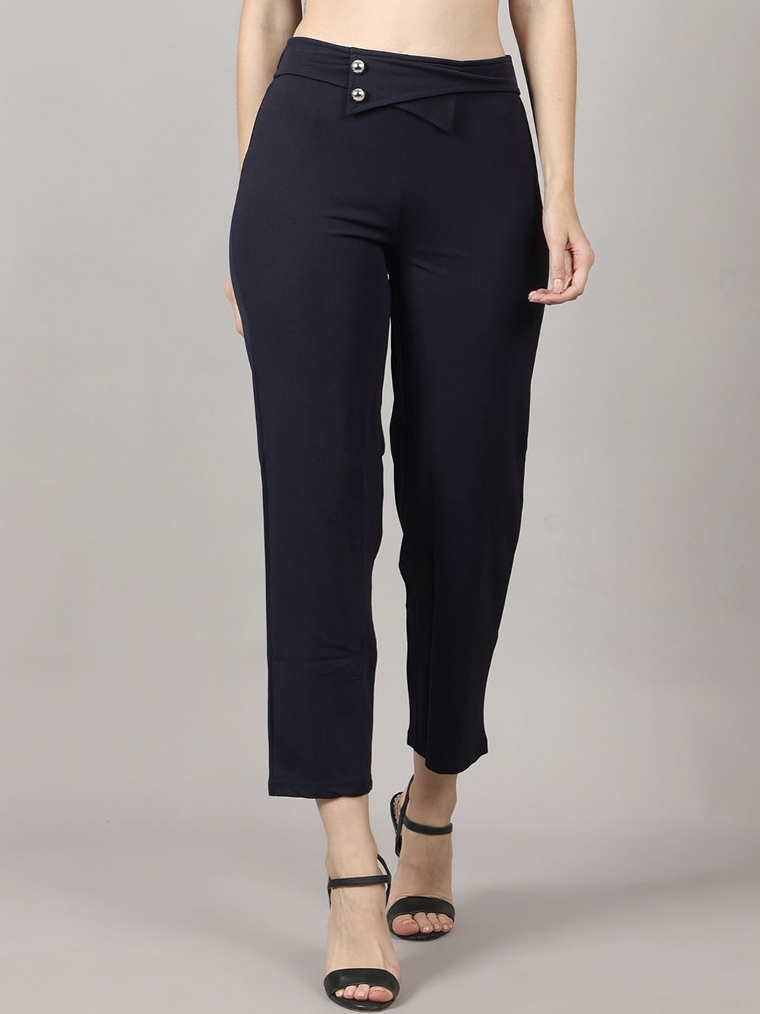 

PRIDEWEAR Women Comfort High-Rise Wrinkle Free Trousers, Navy blue