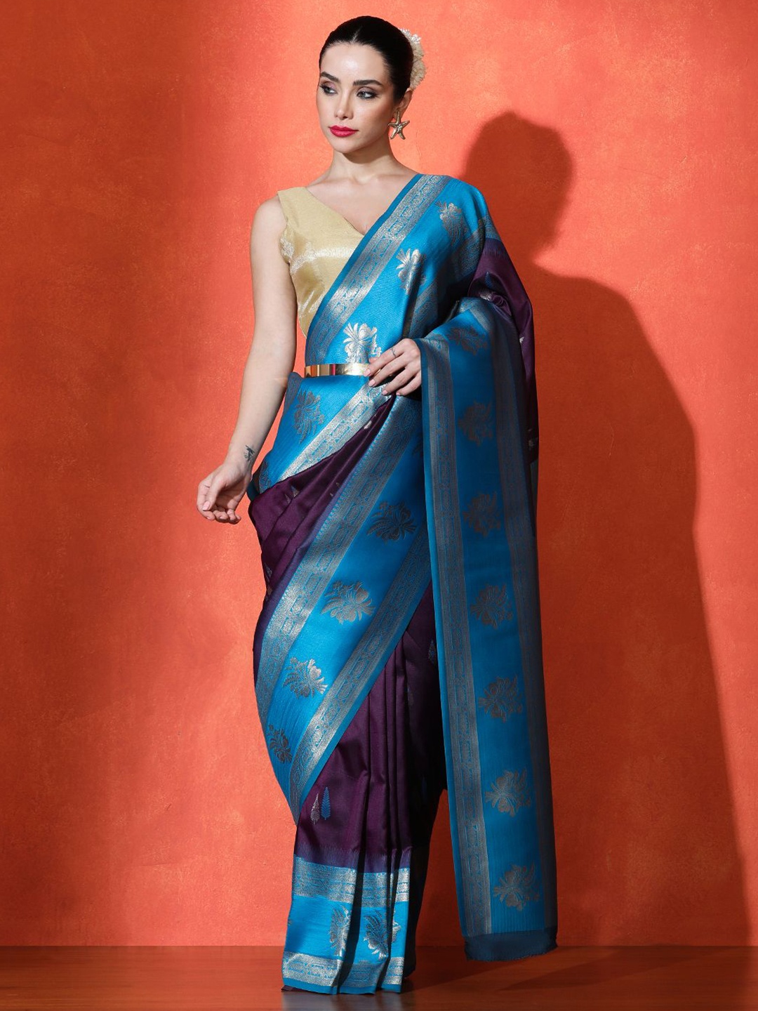 

SARHA Woven Design Zari Pure Silk Saree, Blue