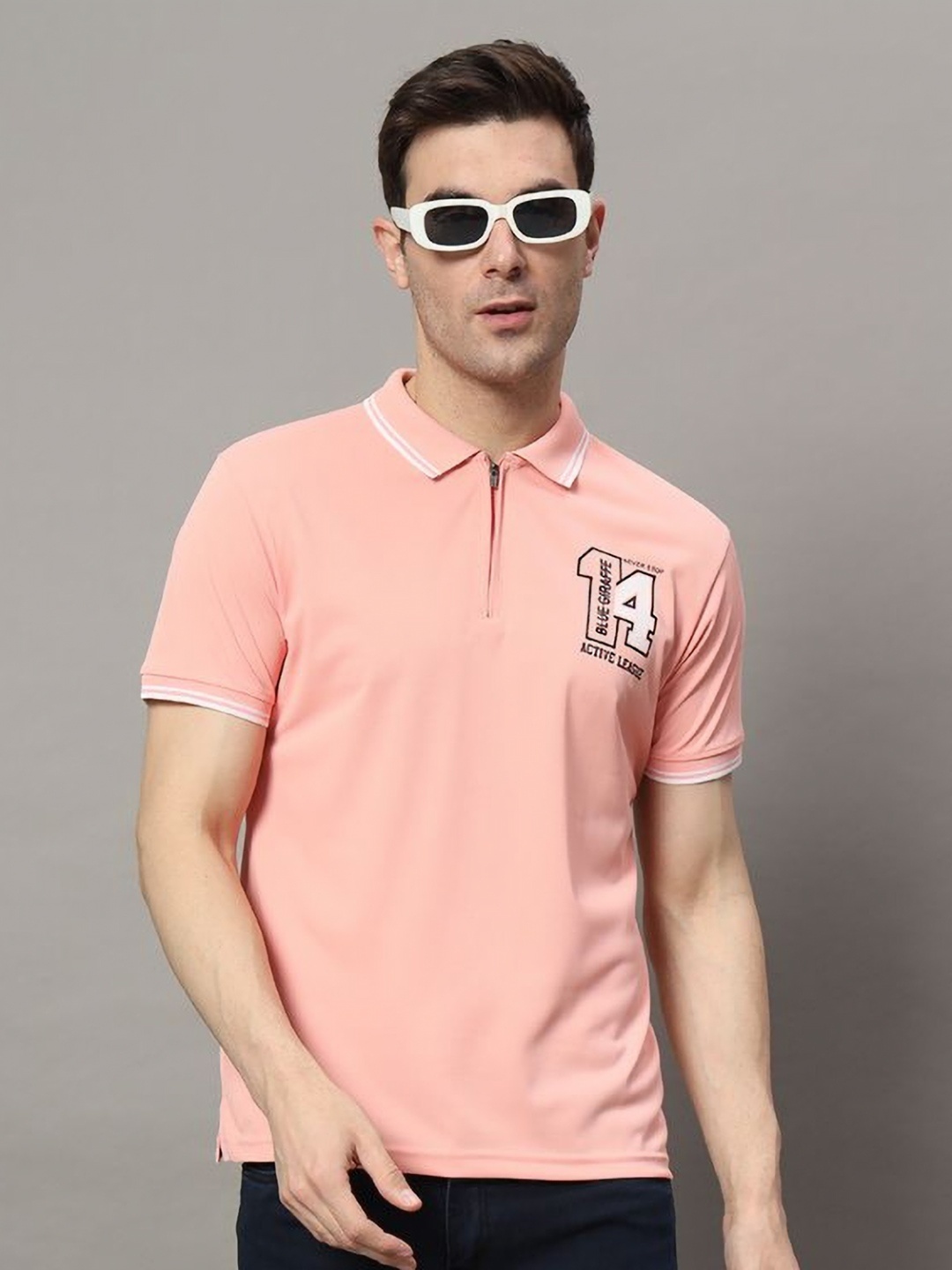 

RELANE Men Typography Printed Polo Collar Cotton T-shirt, Pink