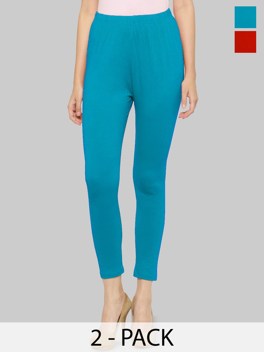 

Castle Lifestyle Women Pack Of 2 Mid-Rise Ankle-Length Leggings, Blue