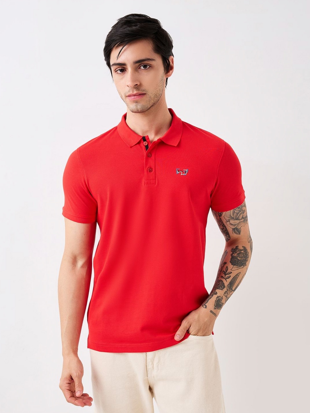 

SPYKAR Men Solid Polo Collar Cotton Slim Fit T-shirt, Red