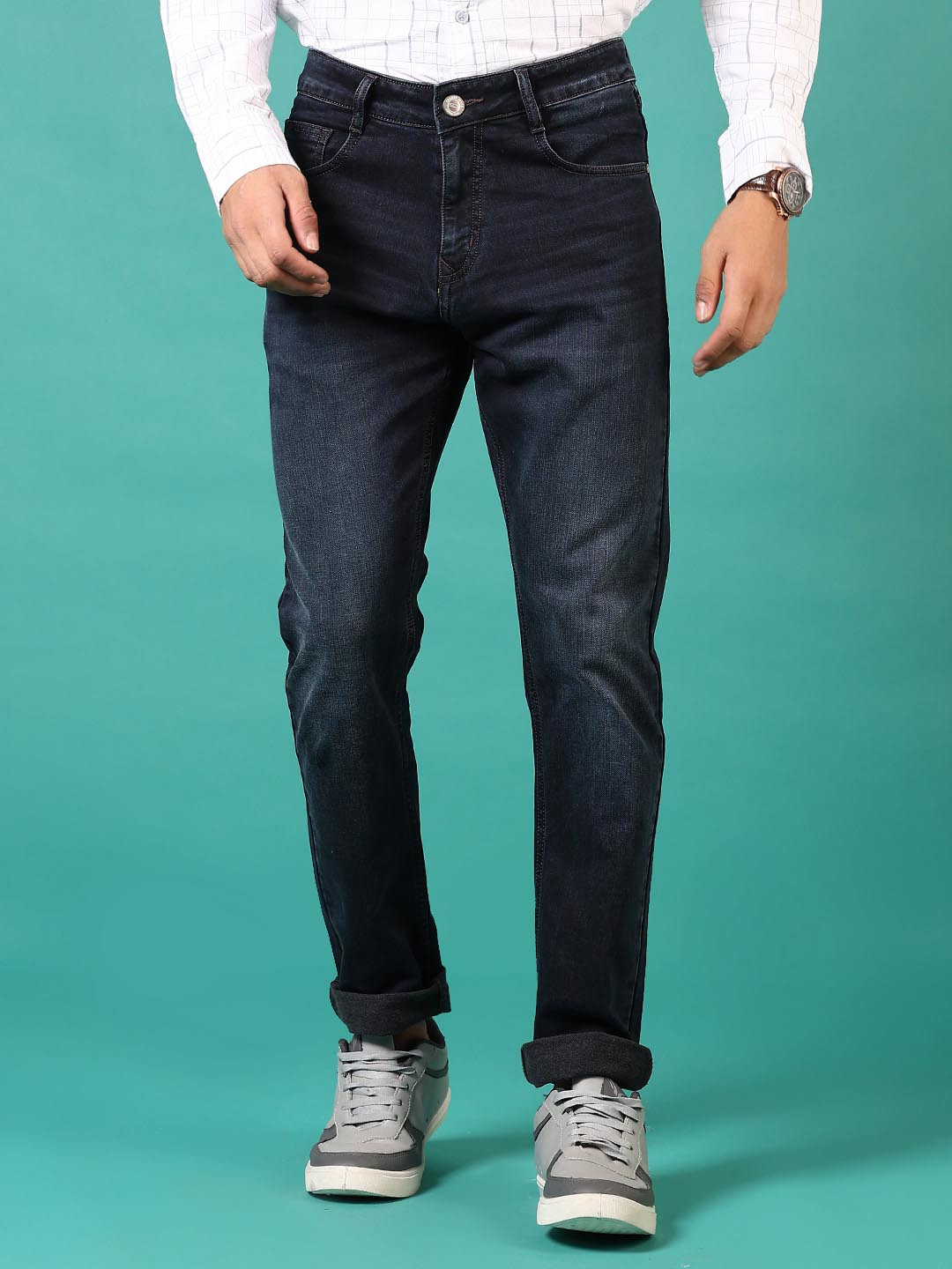 

V-Mart Men Cotton Regular Fit Light Fade Jeans, Blue