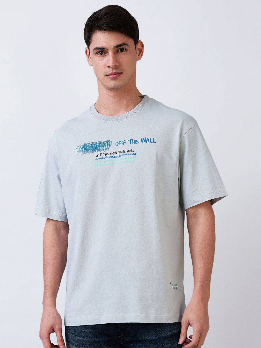 

SPYKAR Men Typography Printed Round Neck Cotton Relaxed Fit T-shirt, Grey