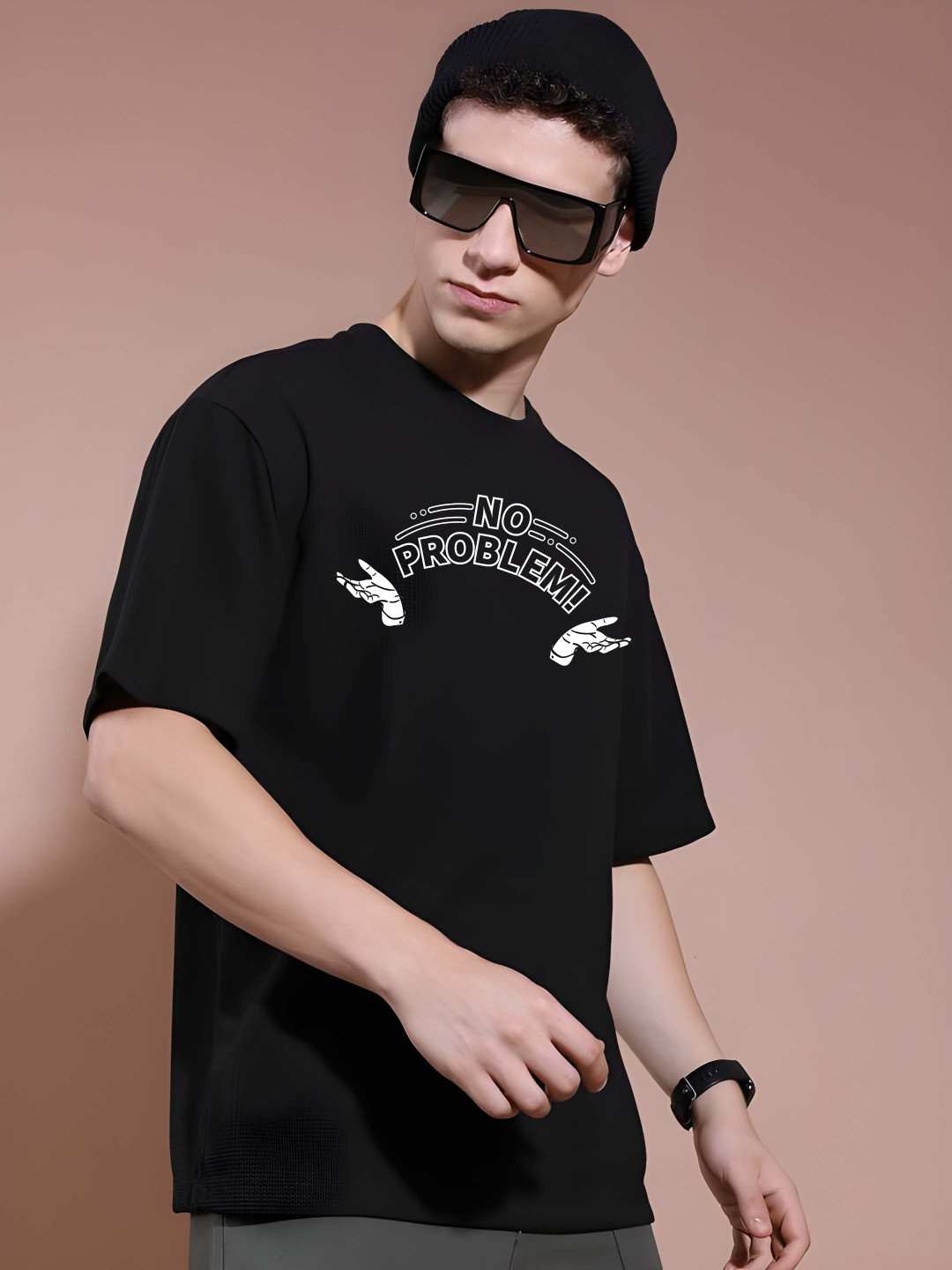 

Moda Rapido Men Typography Printed Round Neck Cotton Oversized T-shirt, Black