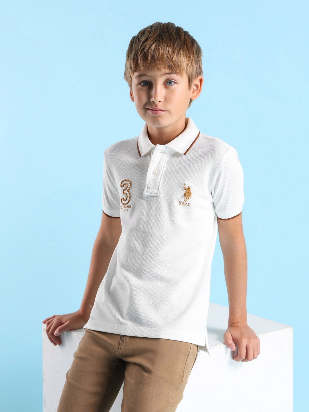 

U.S. Polo Assn. Kids Boys Brand Logo Printed Polo Collar T-shirt, White