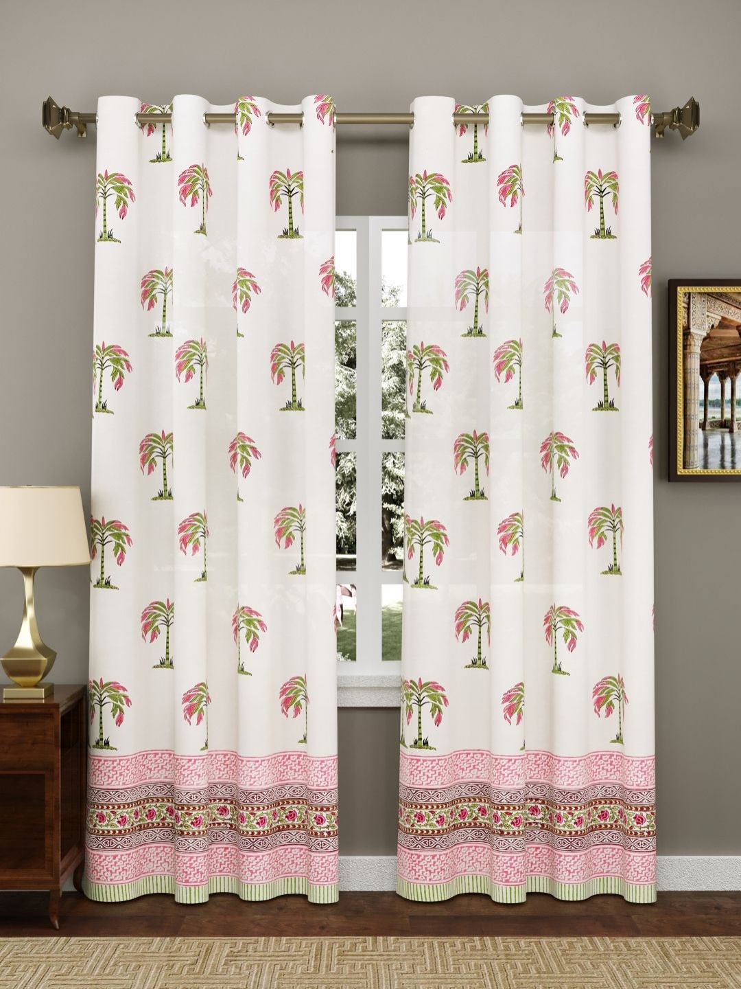 

Myntra Elegant Homes Pink & White 2 Pieces Cotton Eyelet Floral Door Curtain