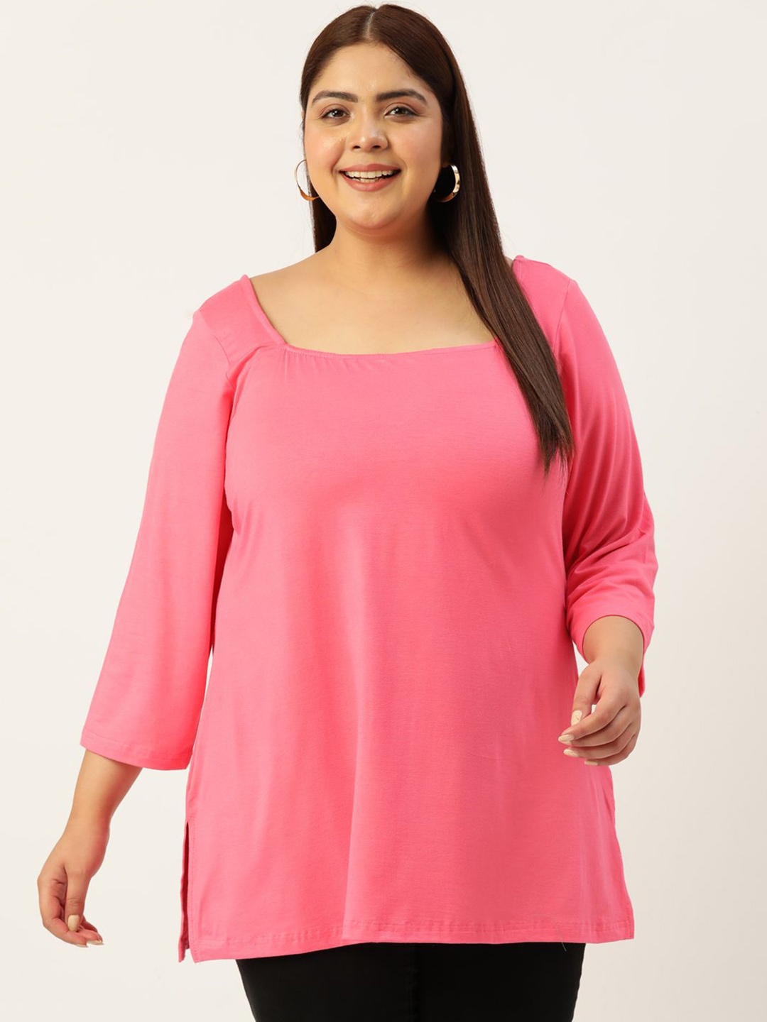 

theRebelinme Women Plus Size Longline Top, Pink