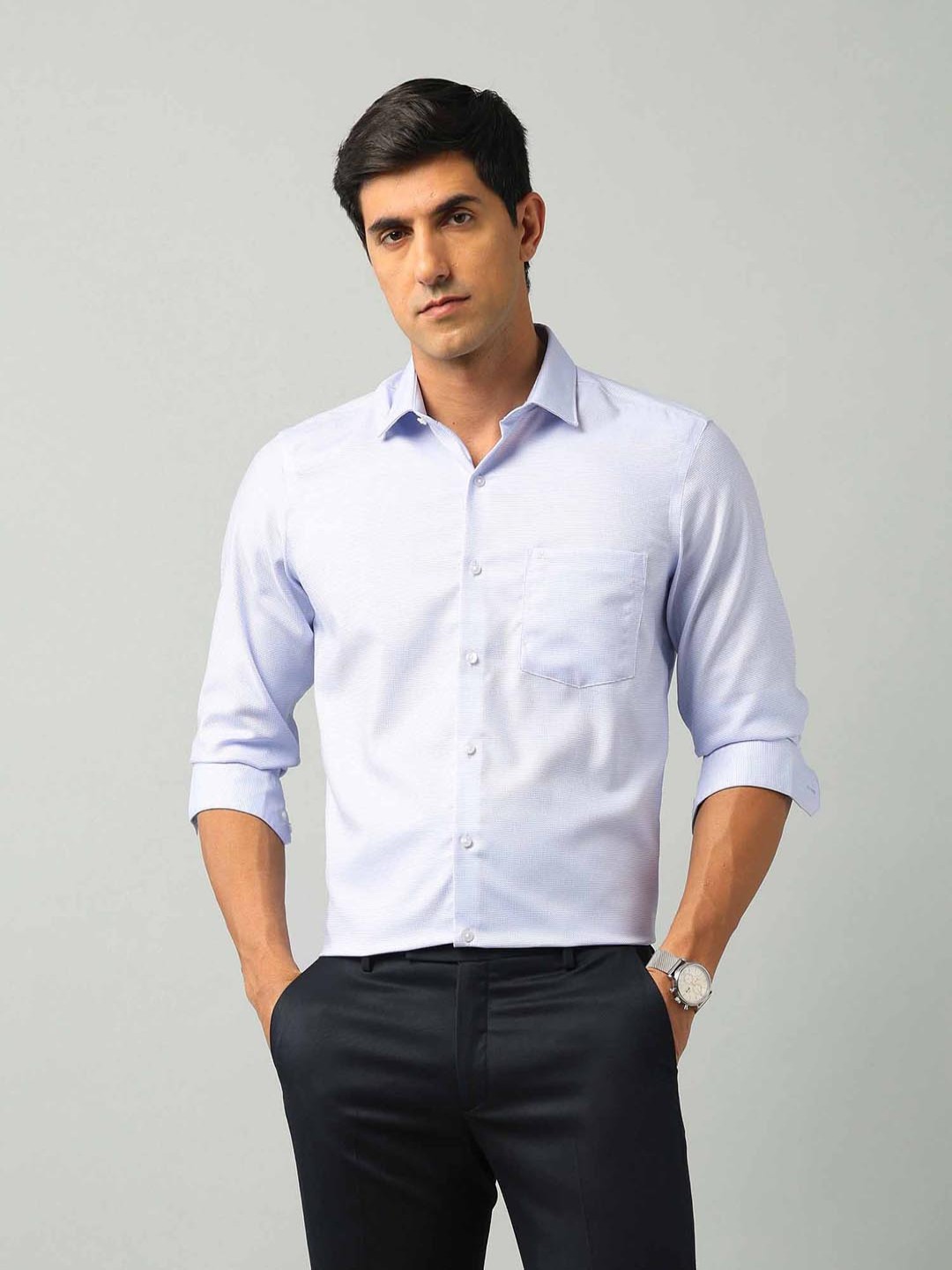 

Arrow Men Classic Fit Spread Collar Textured Cotton Formal Shirt, Blue